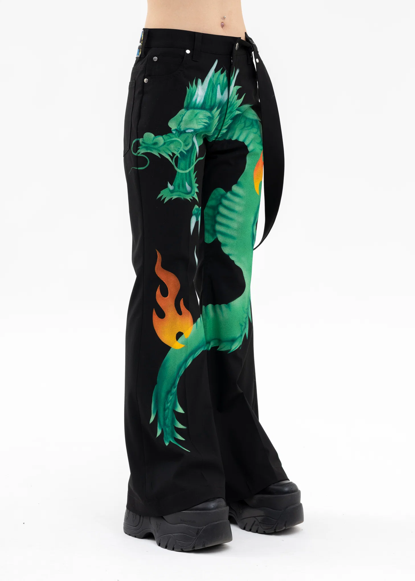 BLACK AIRBRUSH DRAGON FLARE PANTS - Image 2