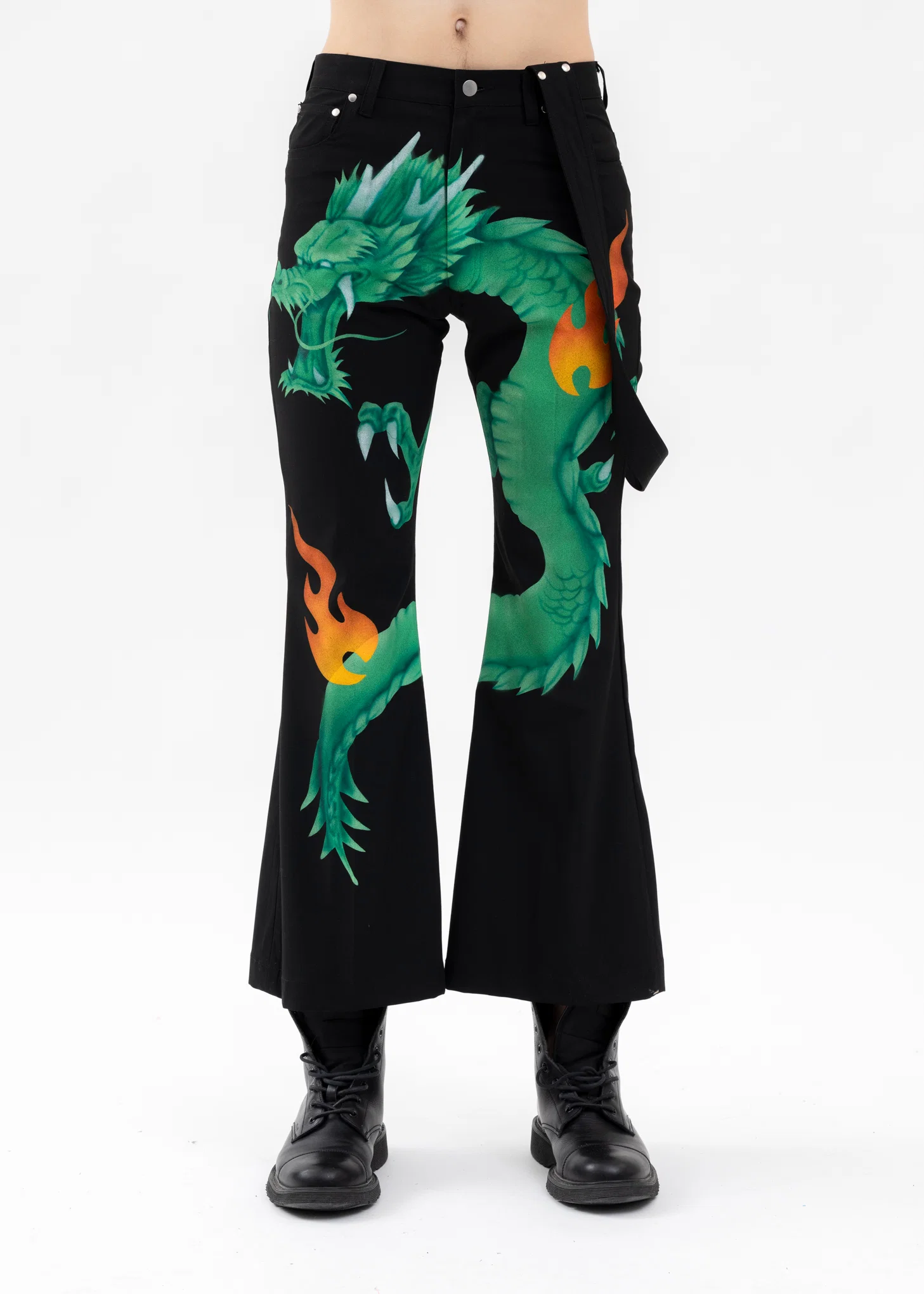 BLACK AIRBRUSH DRAGON FLARE PANTS