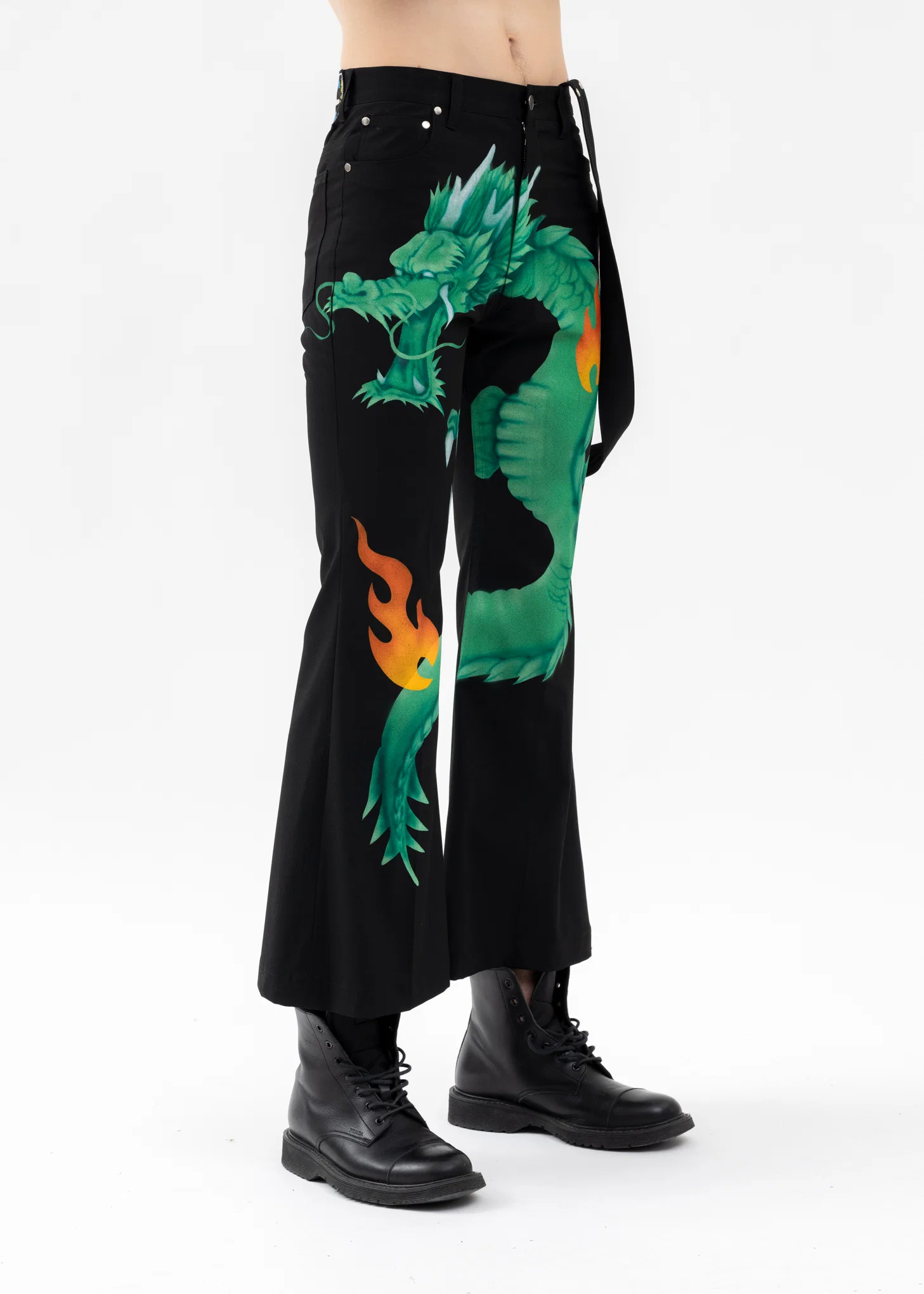 BLACK AIRBRUSH DRAGON FLARE PANTS - Image 2