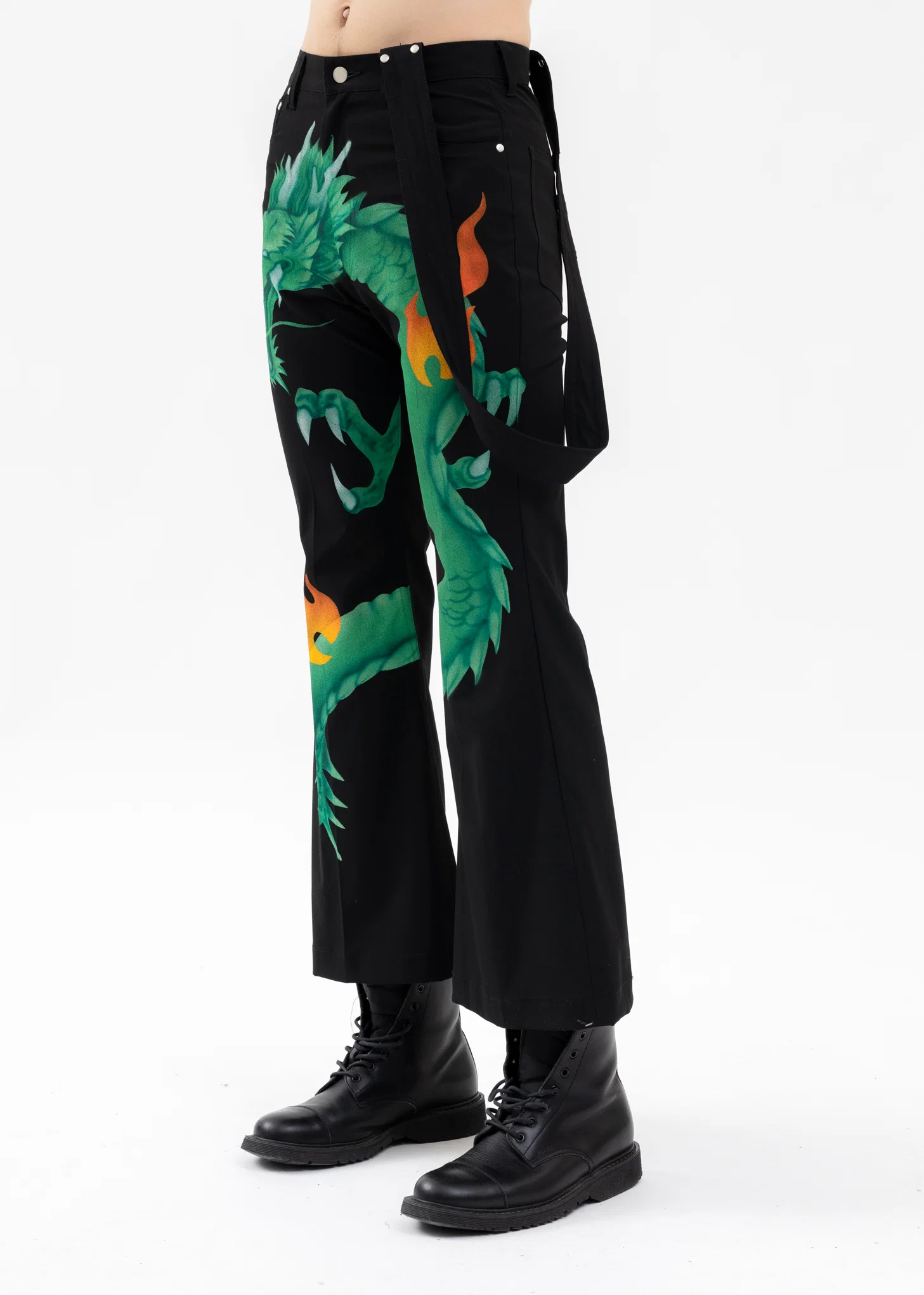 BLACK AIRBRUSH DRAGON FLARE PANTS - Image 4