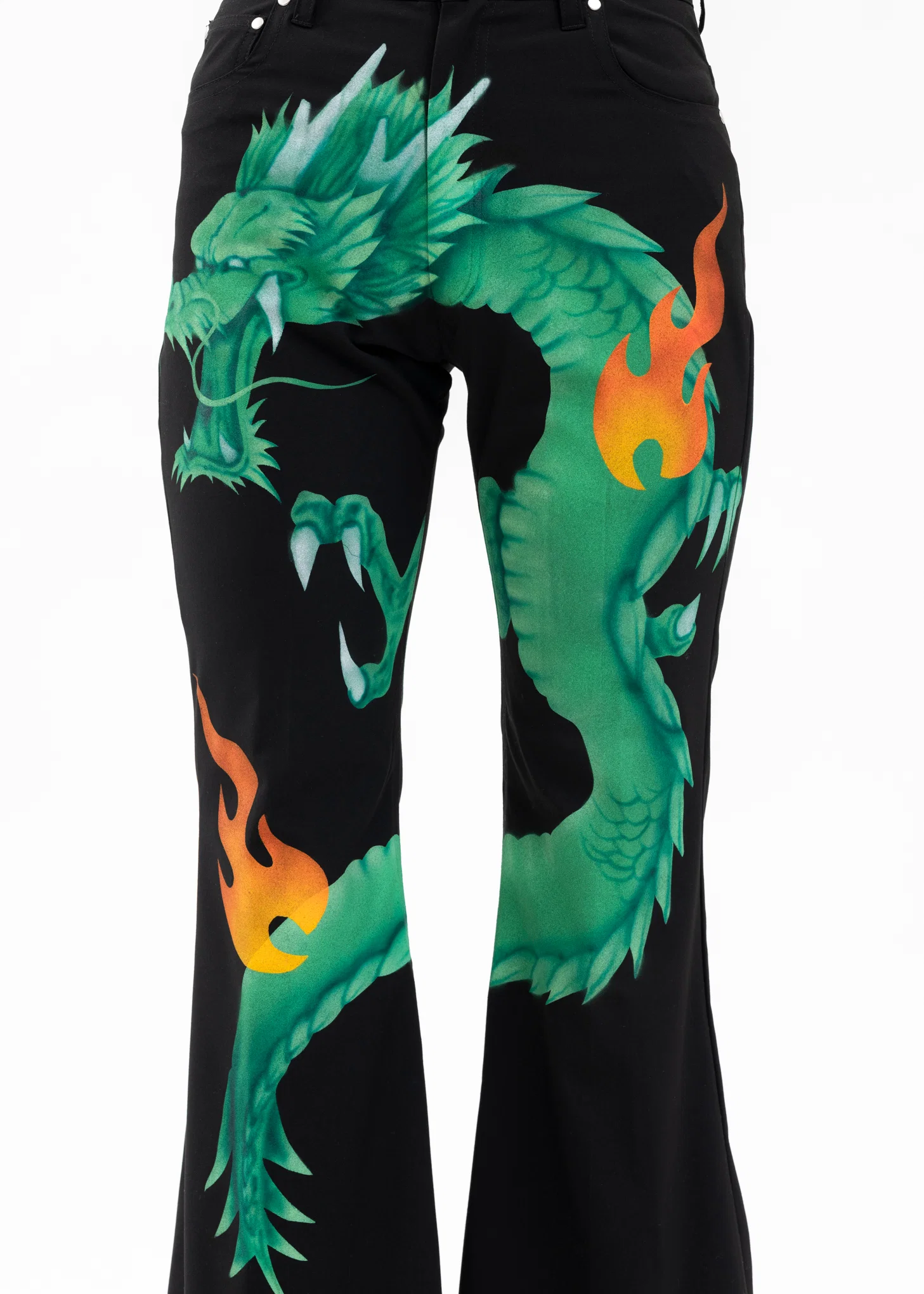 BLACK AIRBRUSH DRAGON FLARE PANTS - Image 5