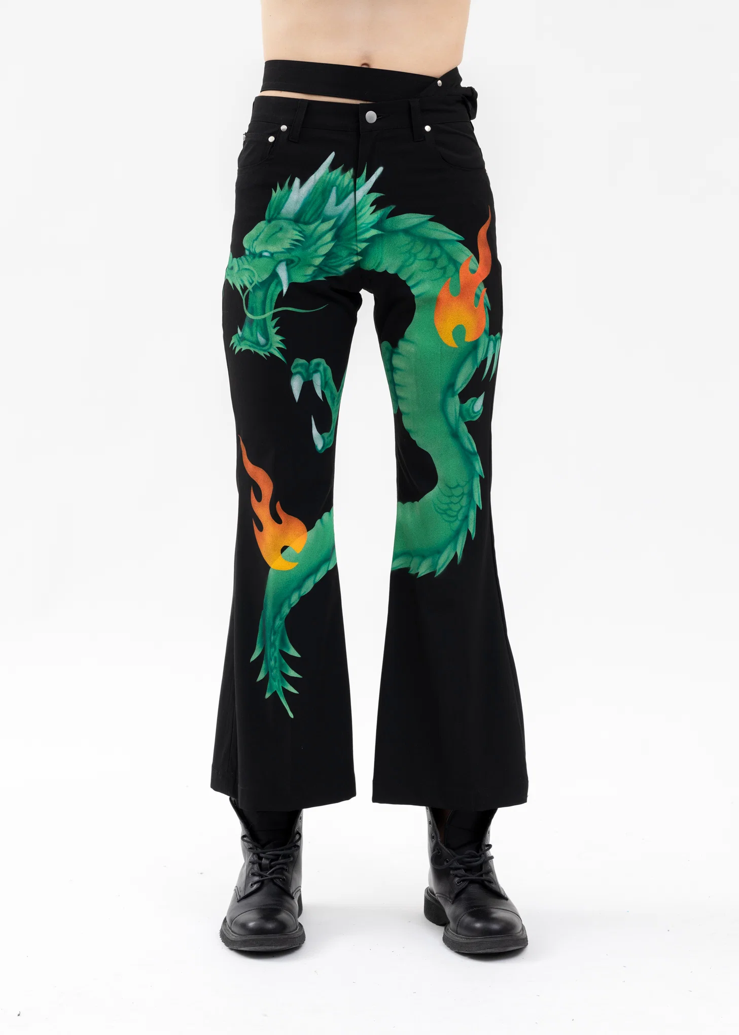 BLACK AIRBRUSH DRAGON FLARE PANTS - Image 6