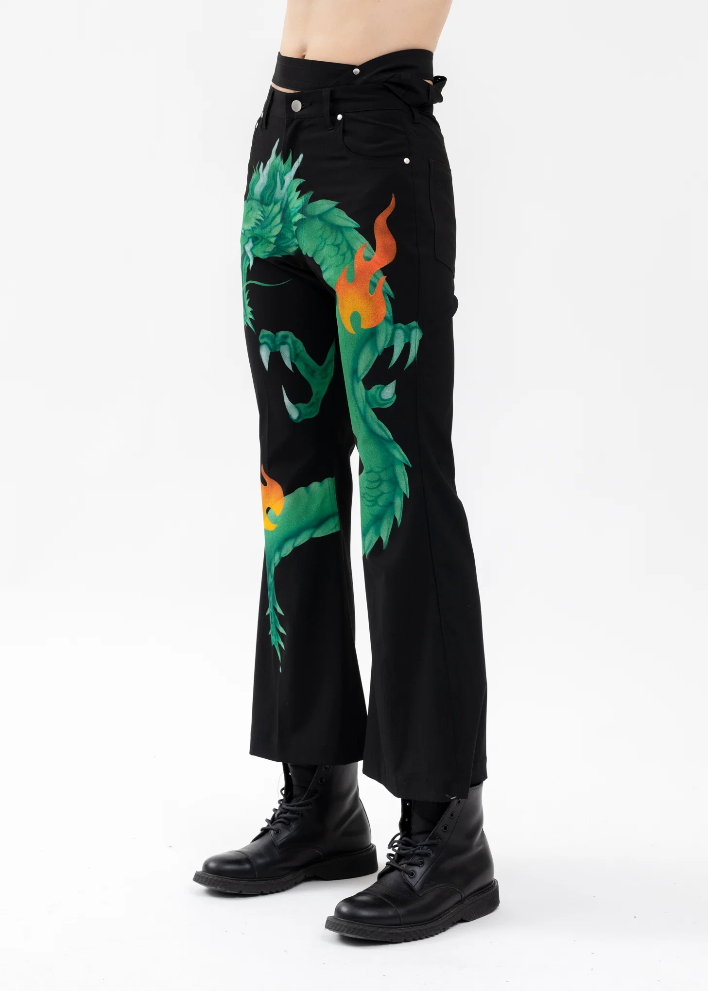 BLACK AIRBRUSH DRAGON FLARE PANTS - Image 7
