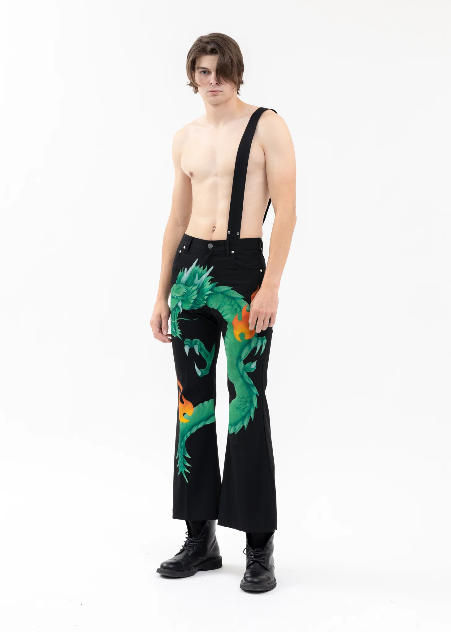 BLACK AIRBRUSH DRAGON FLARE PANTS - Image 8