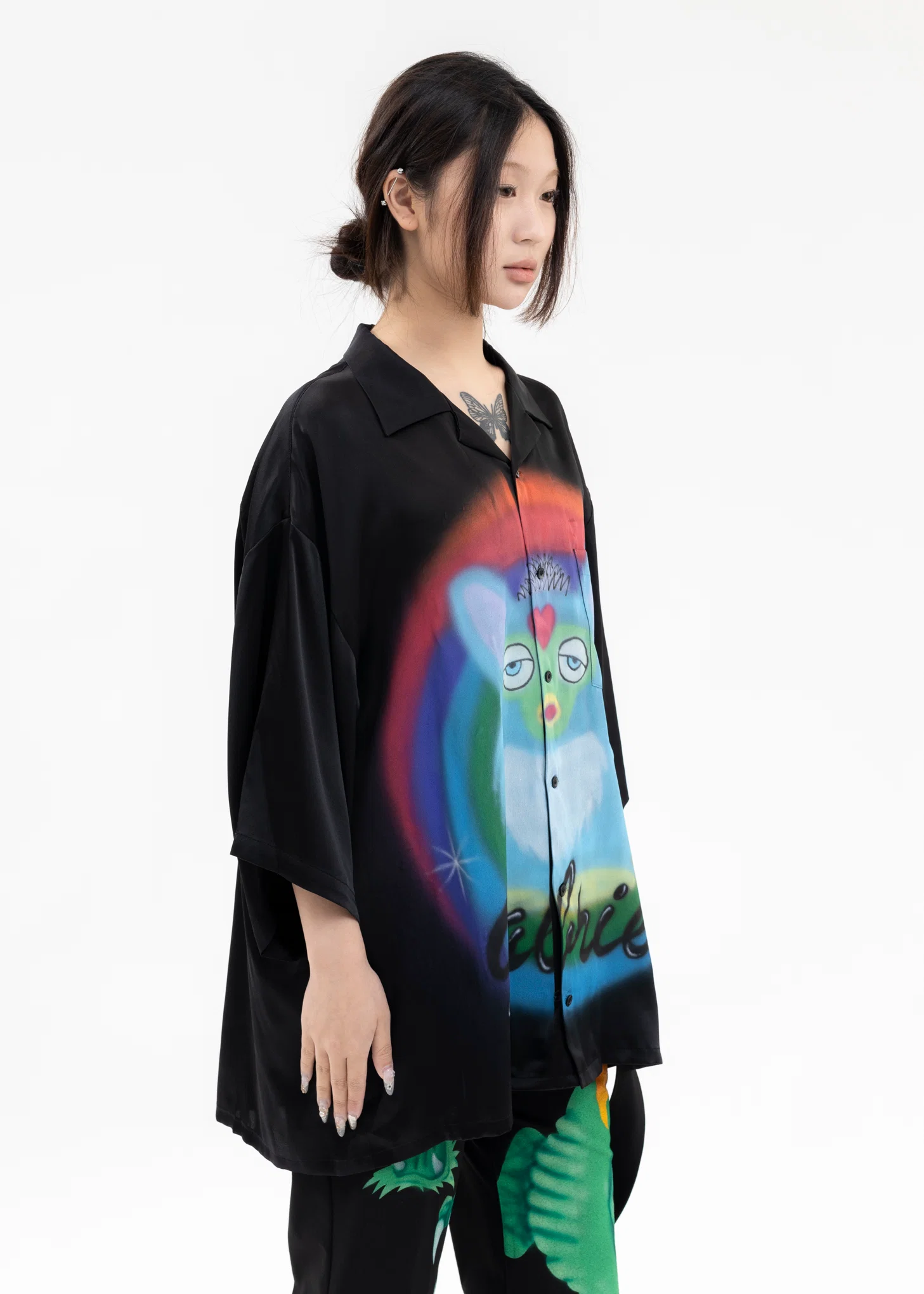 BLACK AIRBRUSH GABRIEL SILK SHIRT - Image 2
