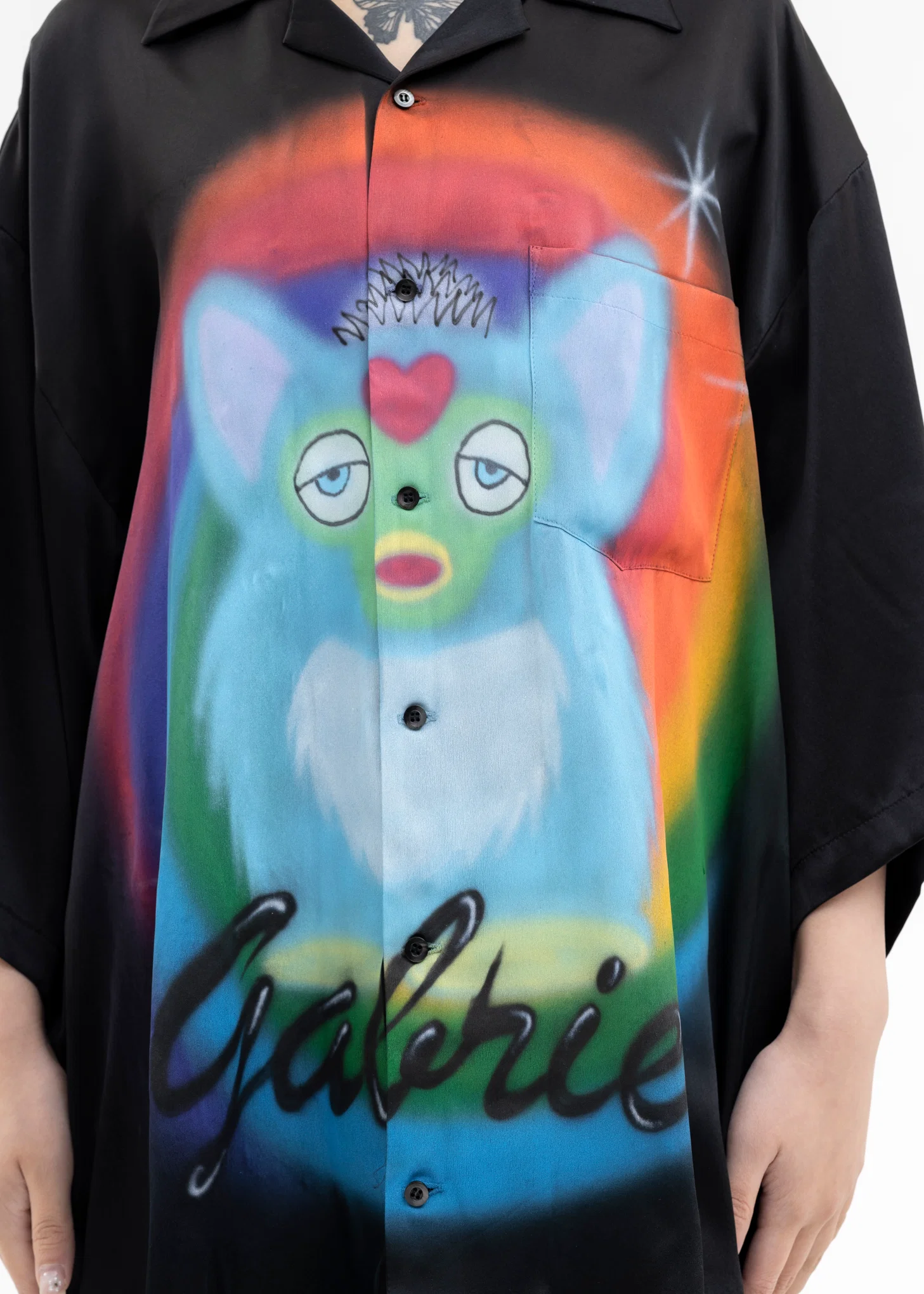 BLACK AIRBRUSH GABRIEL SILK SHIRT - Image 4