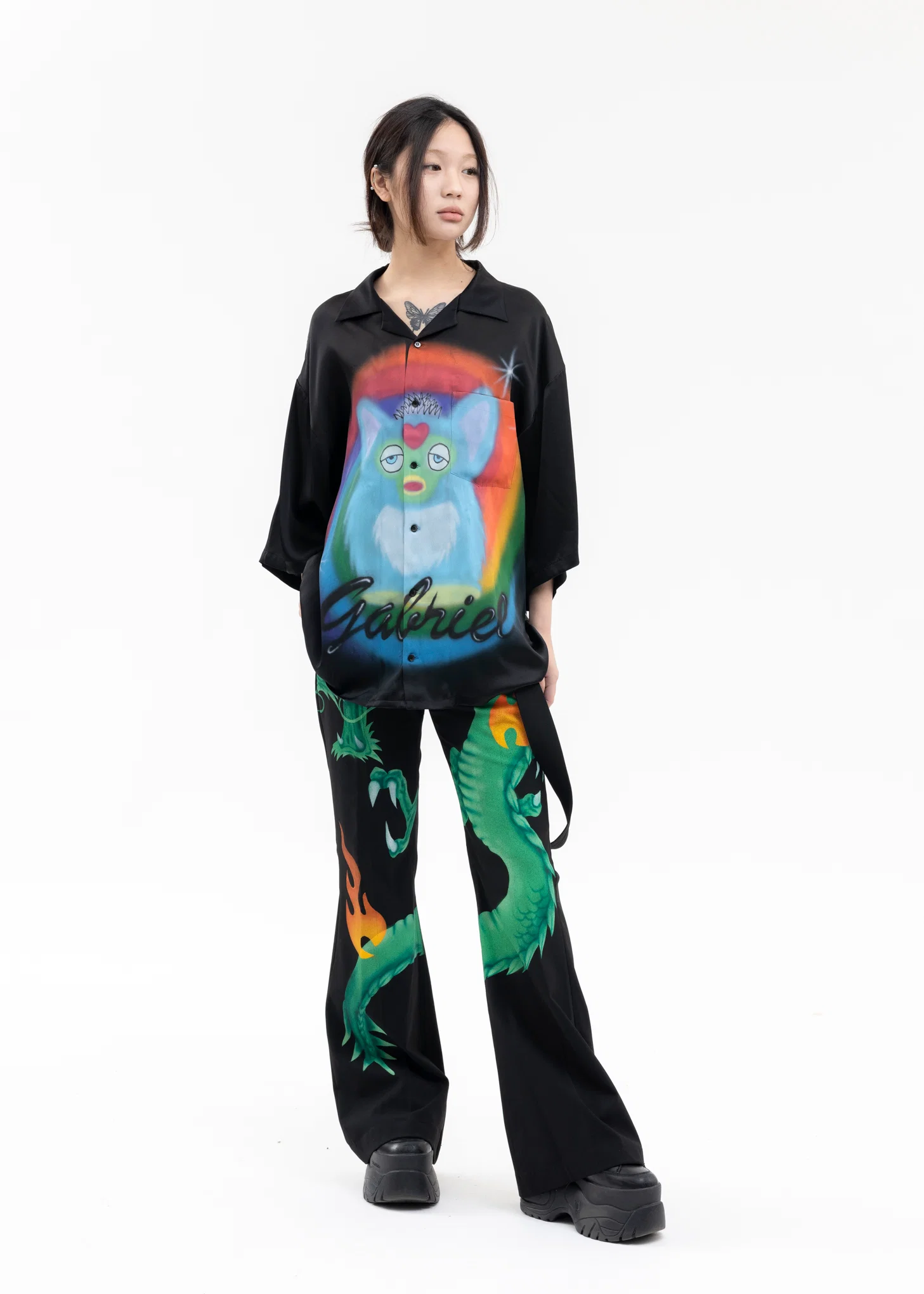 BLACK AIRBRUSH GABRIEL SILK SHIRT - Image 5