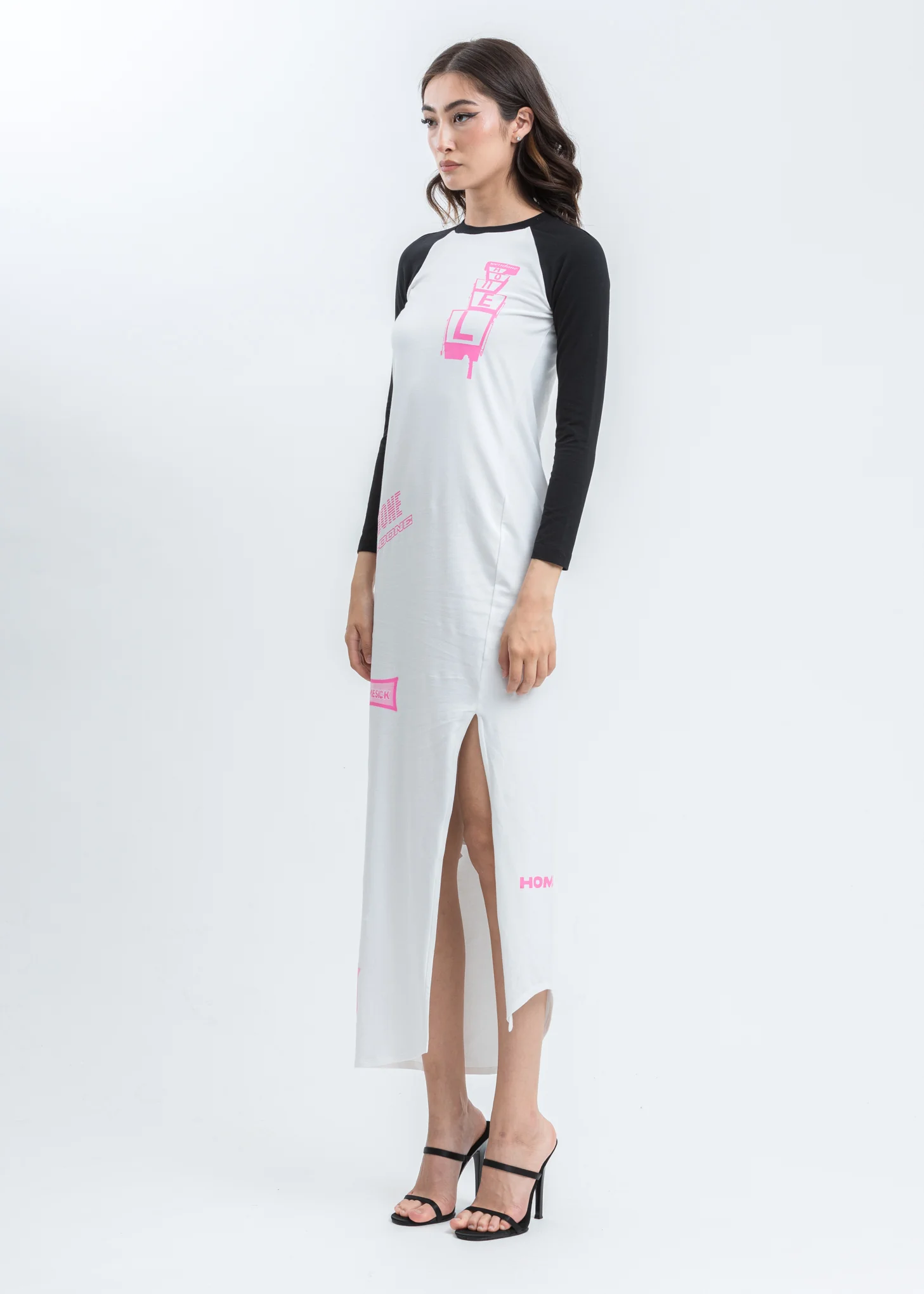 Black All Over Logo Printed Raglan Sleeve Jersey Maxi Dress - Image 3