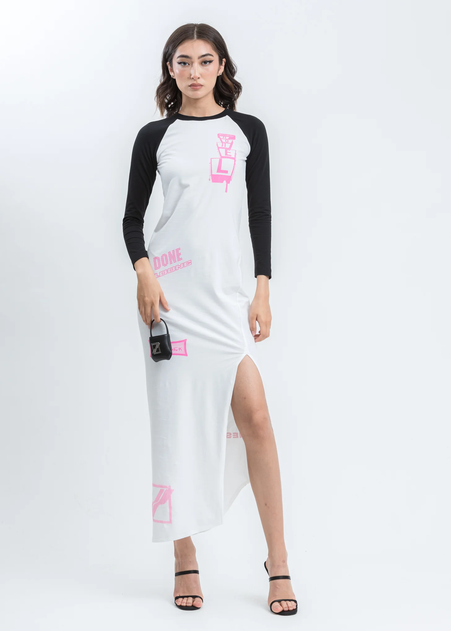 Black All Over Logo Printed Raglan Sleeve Jersey Maxi Dress - Image 7