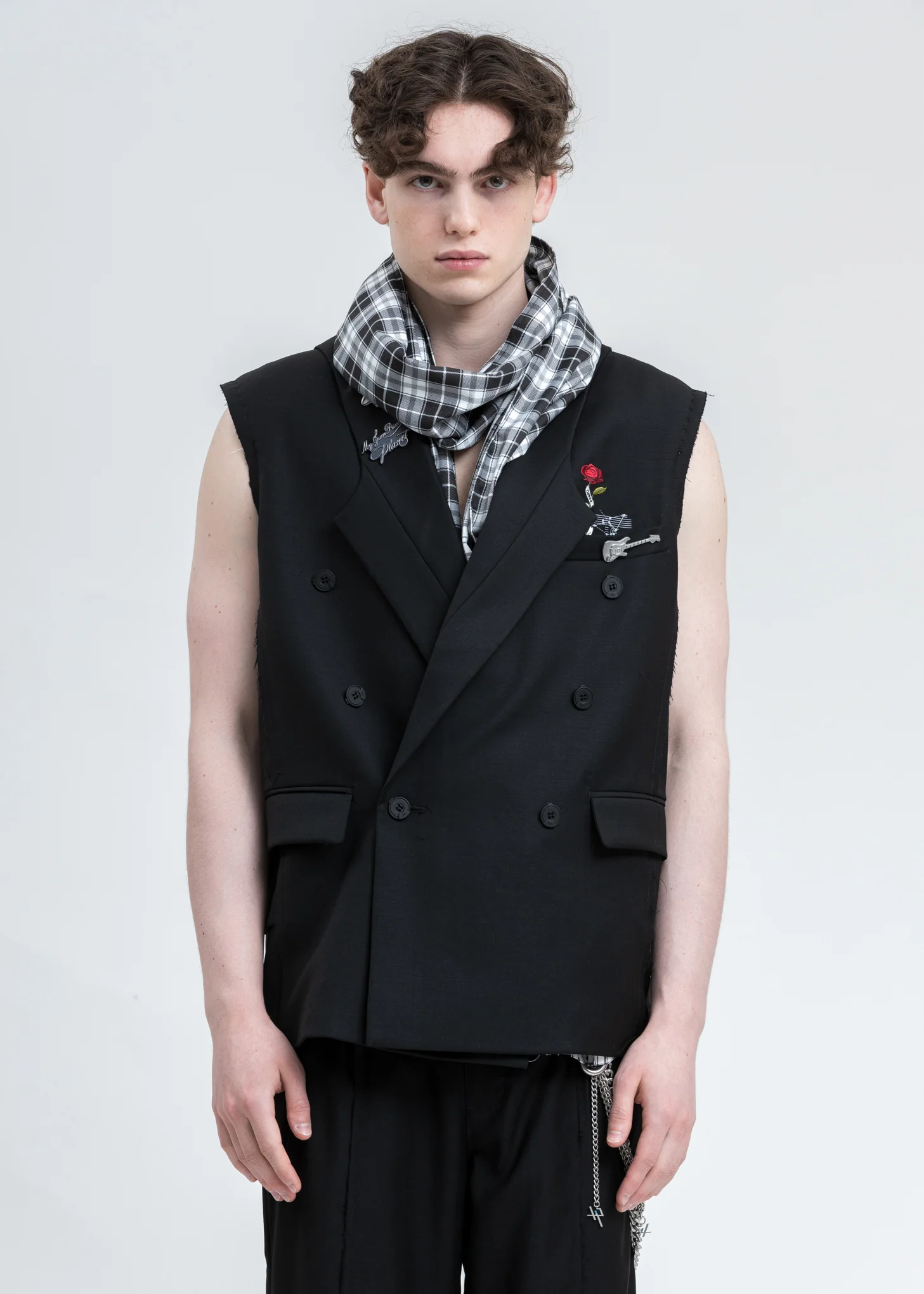 Black Alternate Scarf Variant Tailored Sleeveless Jacket