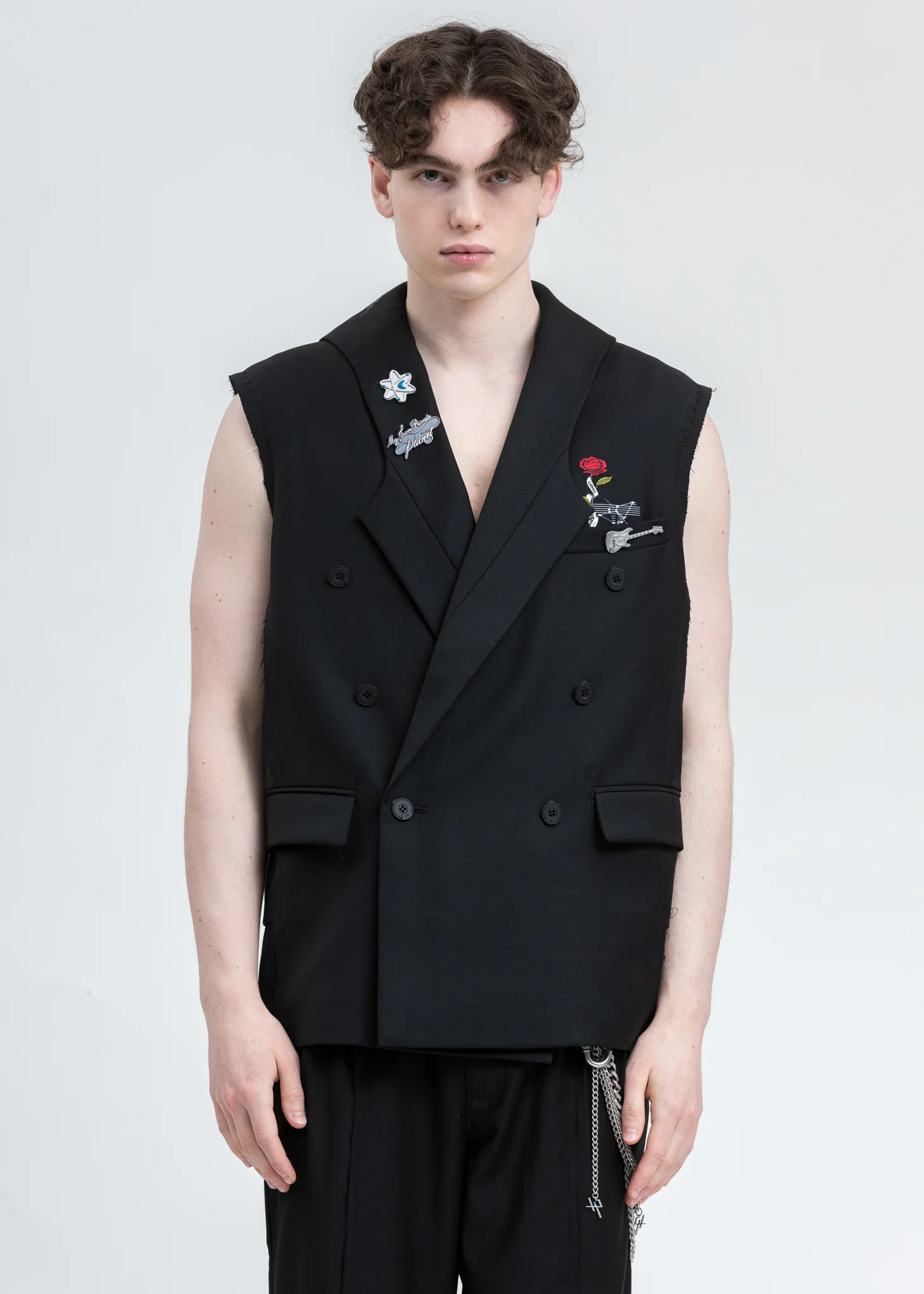 Black Alternate Scarf Variant Tailored Sleeveless Jacket - Image 3