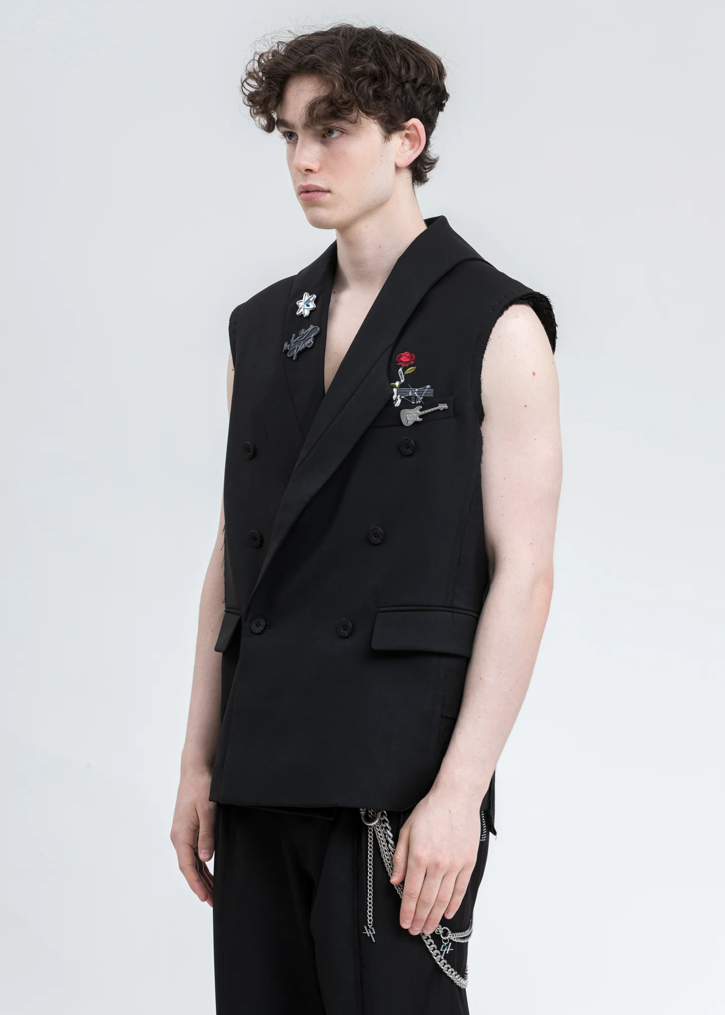 Black Alternate Scarf Variant Tailored Sleeveless Jacket - Image 4
