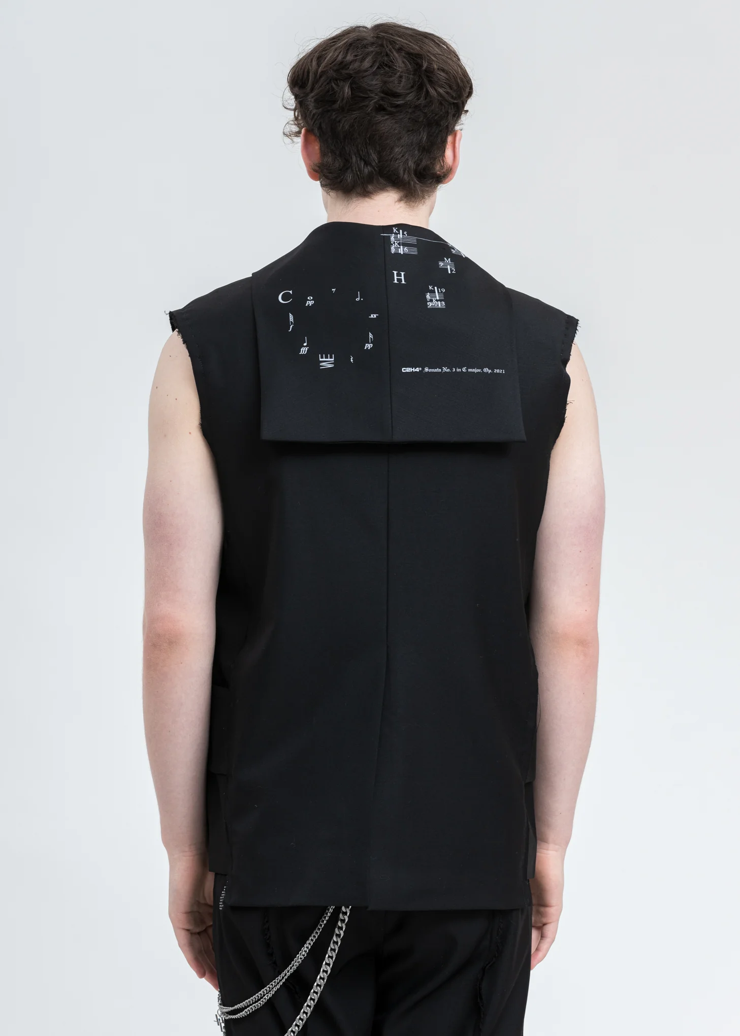 Black Alternate Scarf Variant Tailored Sleeveless Jacket - Image 5