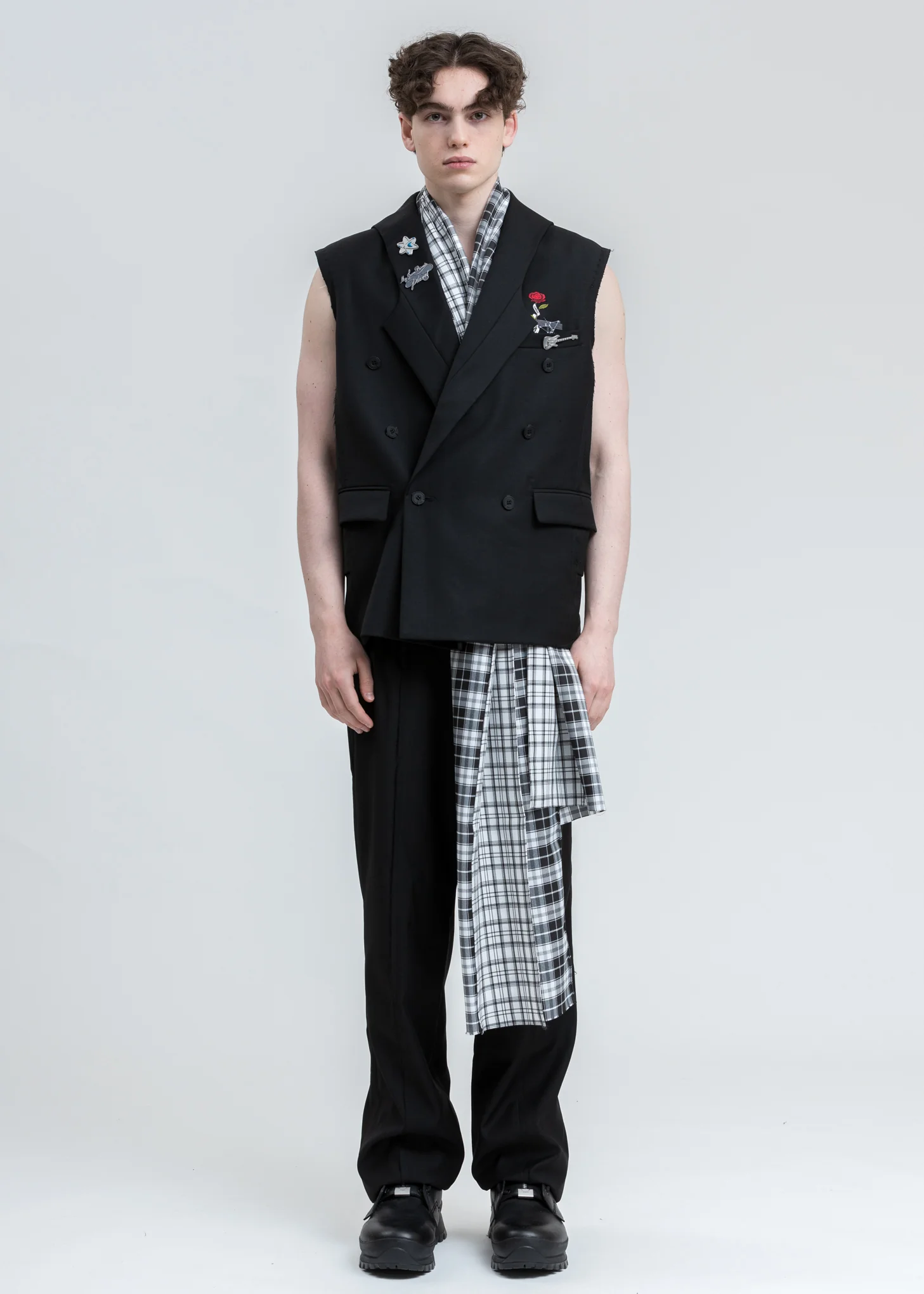 Black Alternate Scarf Variant Tailored Sleeveless Jacket - Image 8