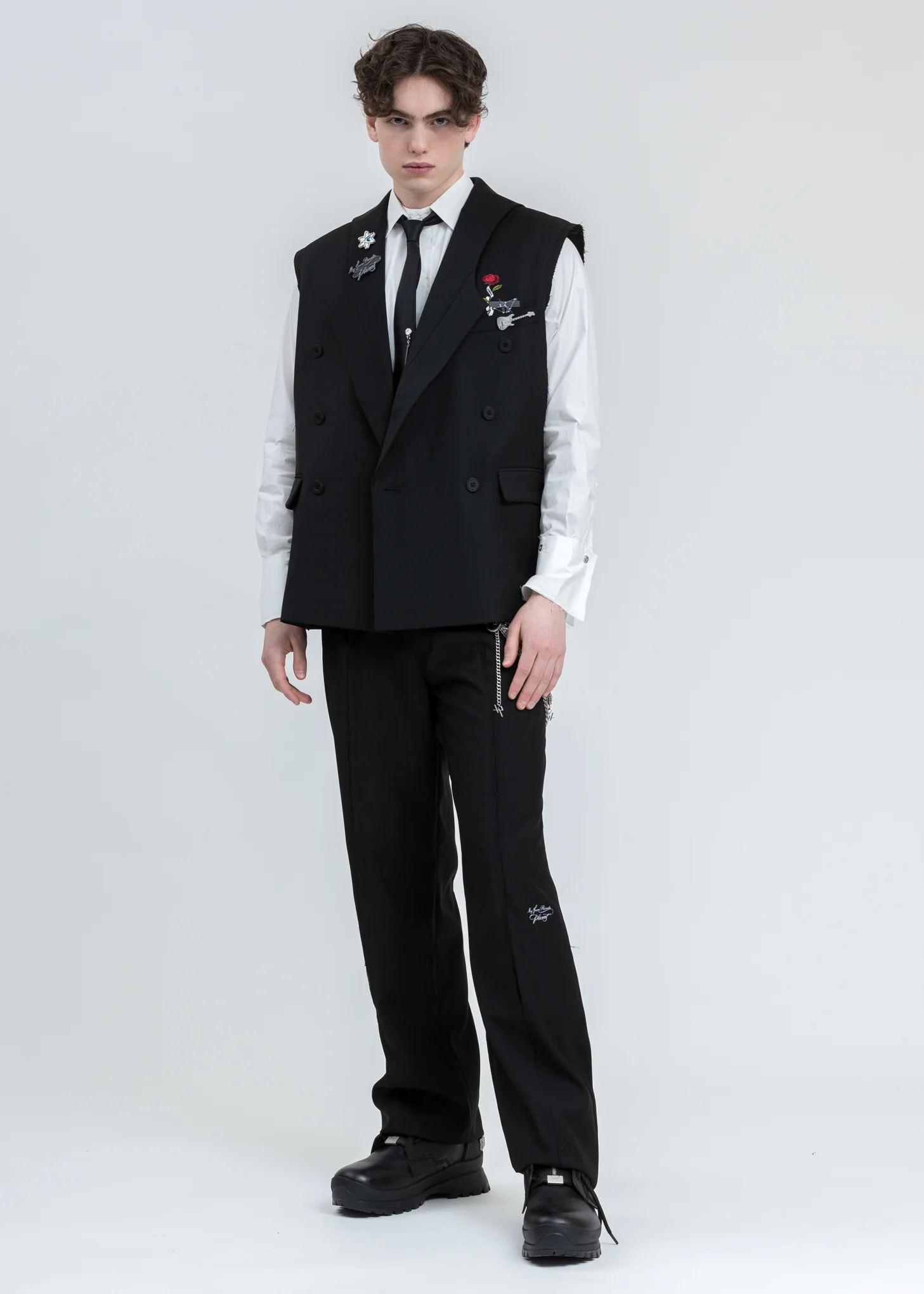 Black Alternate Scarf Variant Tailored Sleeveless Jacket - Image 9