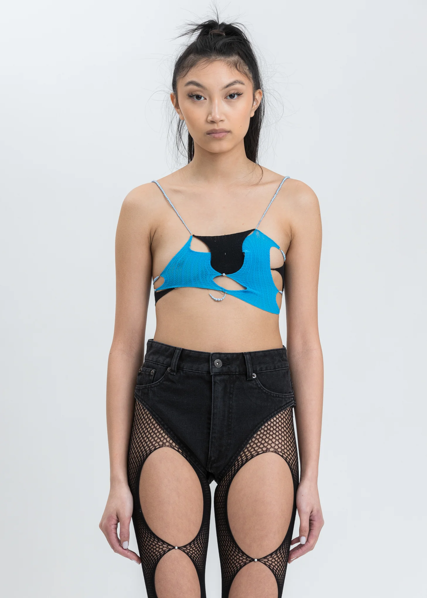 Black and Blue Asymmetrical Crop Top