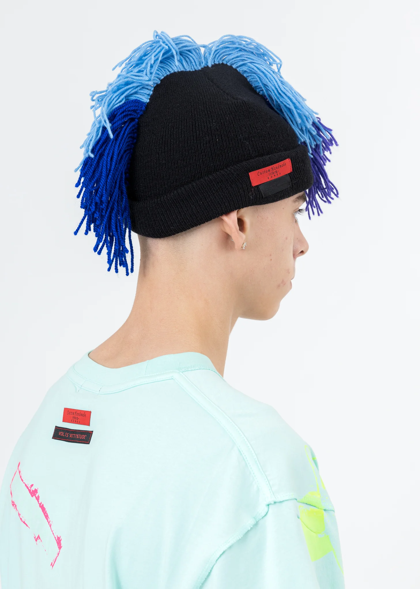 Black And Blue MOHICAN Beanie (CUSTOM HAND MADE) - Image 2