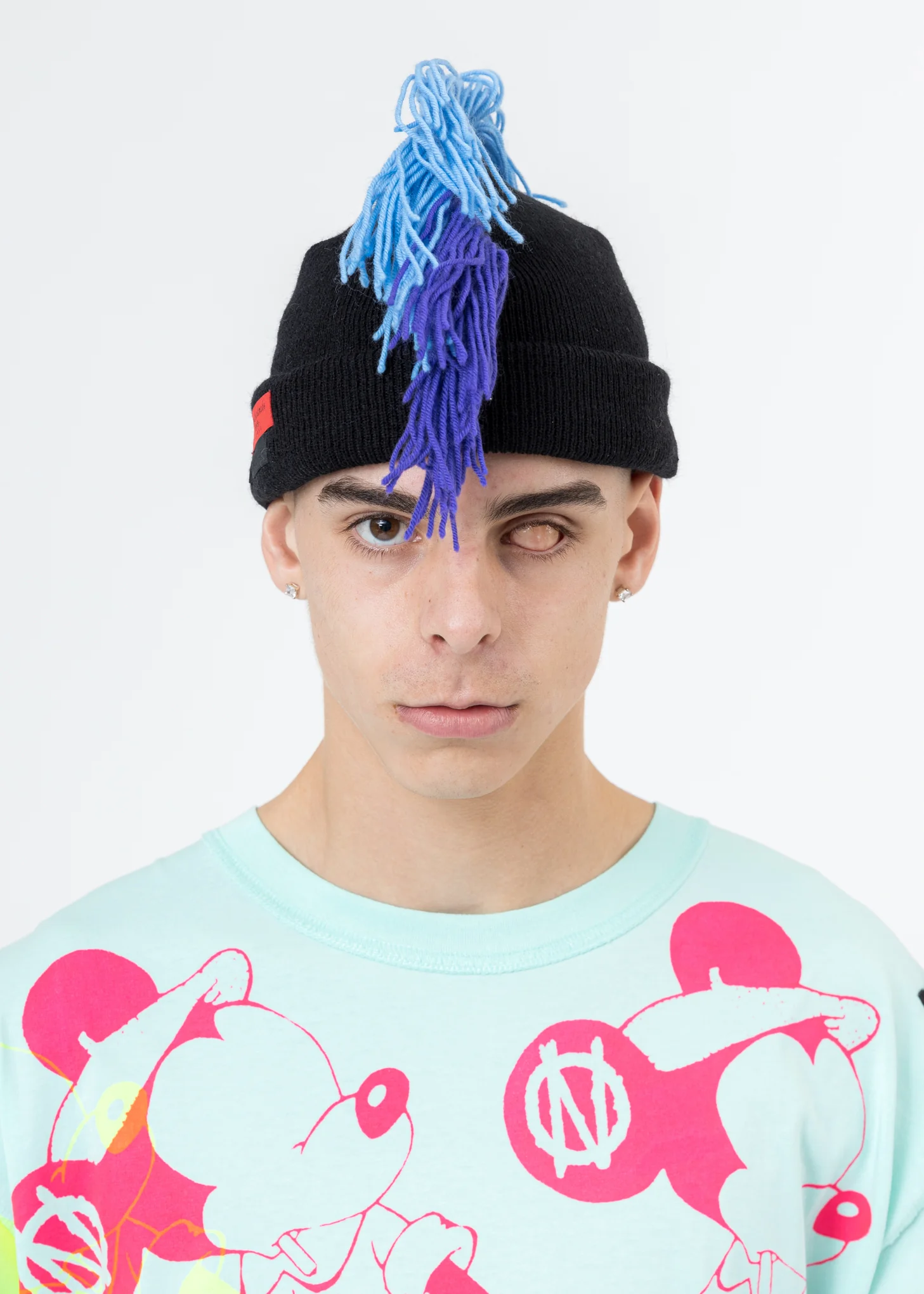 Black And Blue MOHICAN Beanie (CUSTOM HAND MADE) - Image 3