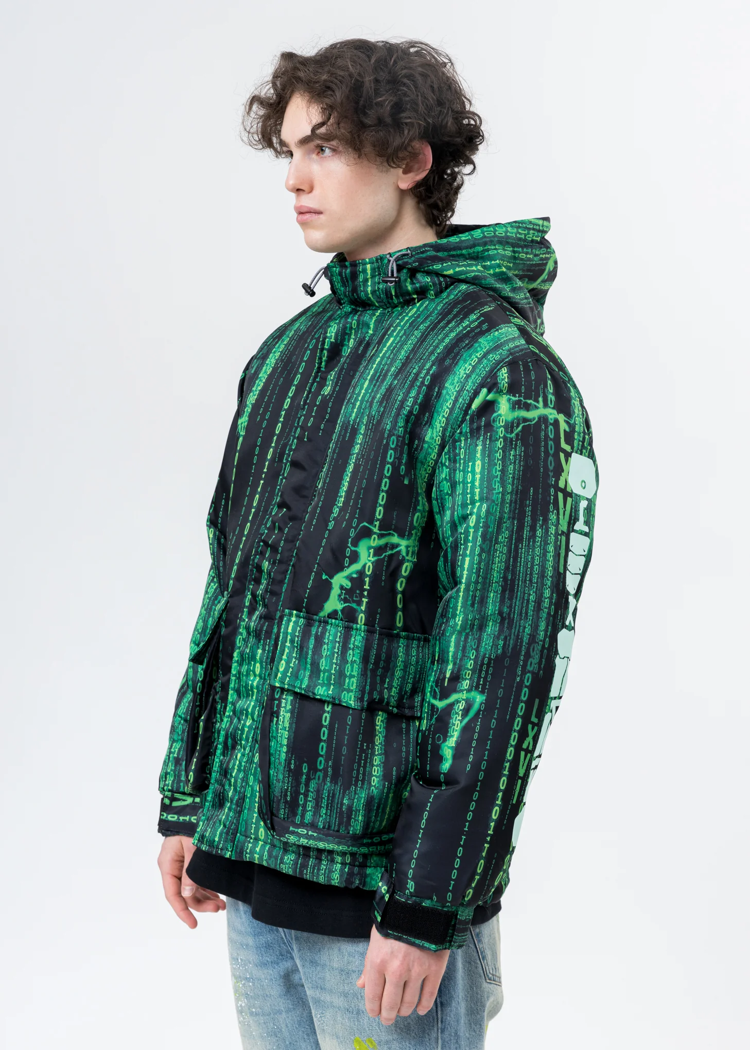 Black And Green Screen Print Down Jacket - Image 3