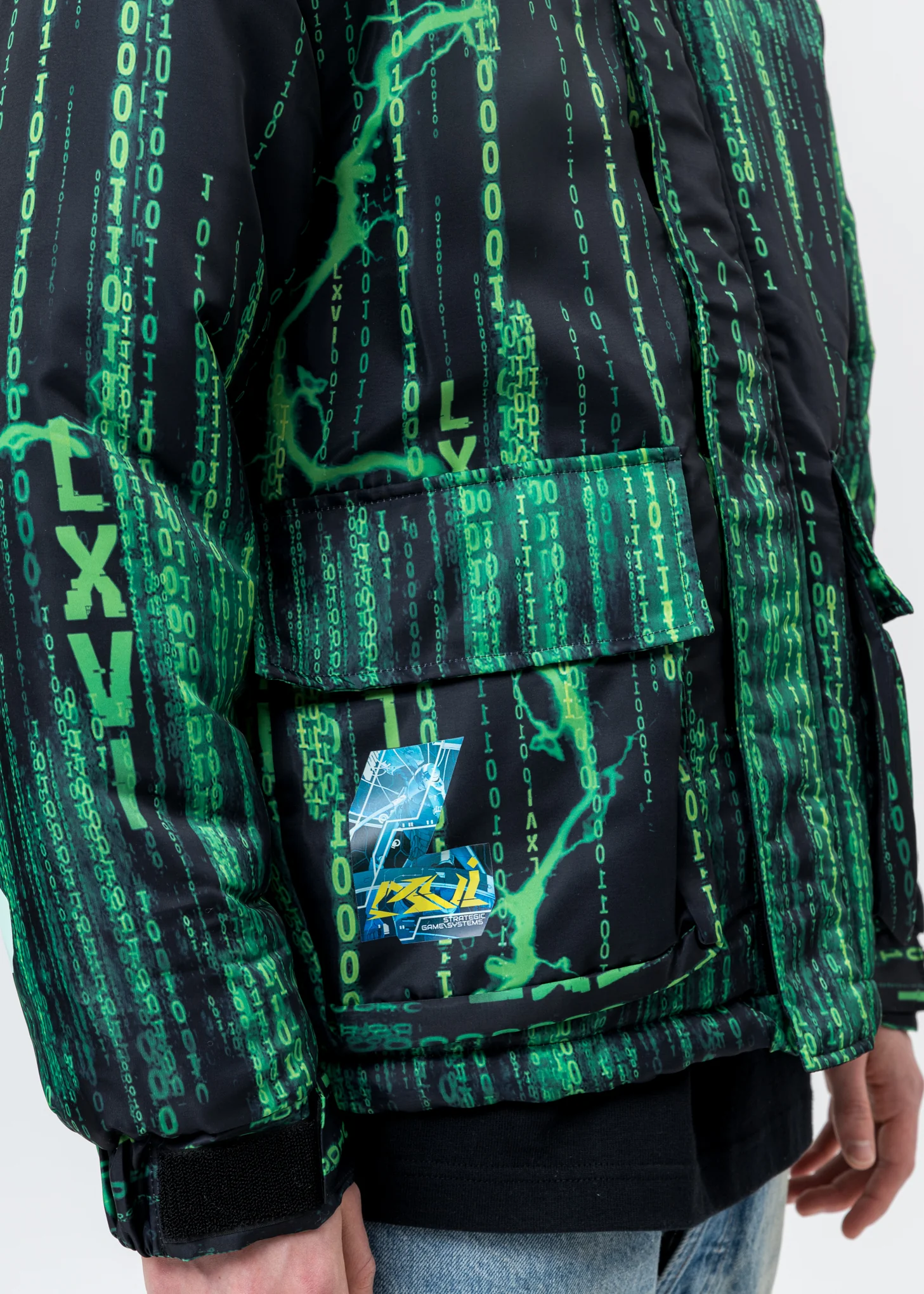 Black And Green Screen Print Down Jacket - Image 4