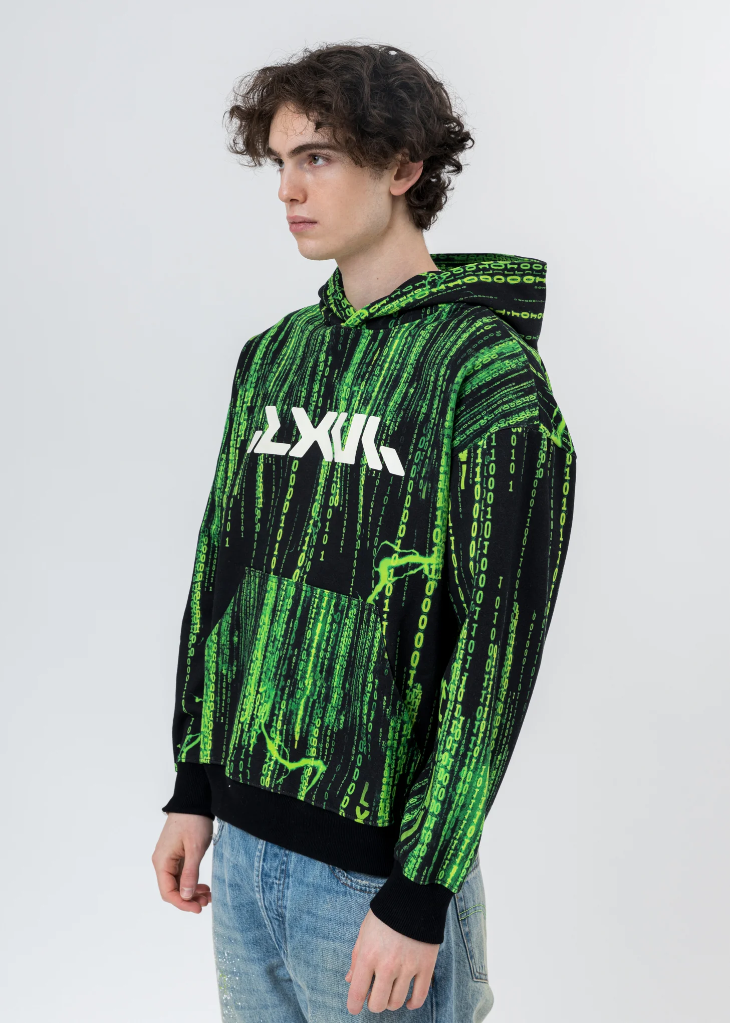 Black And Green Screen Print Hoodie - Image 3