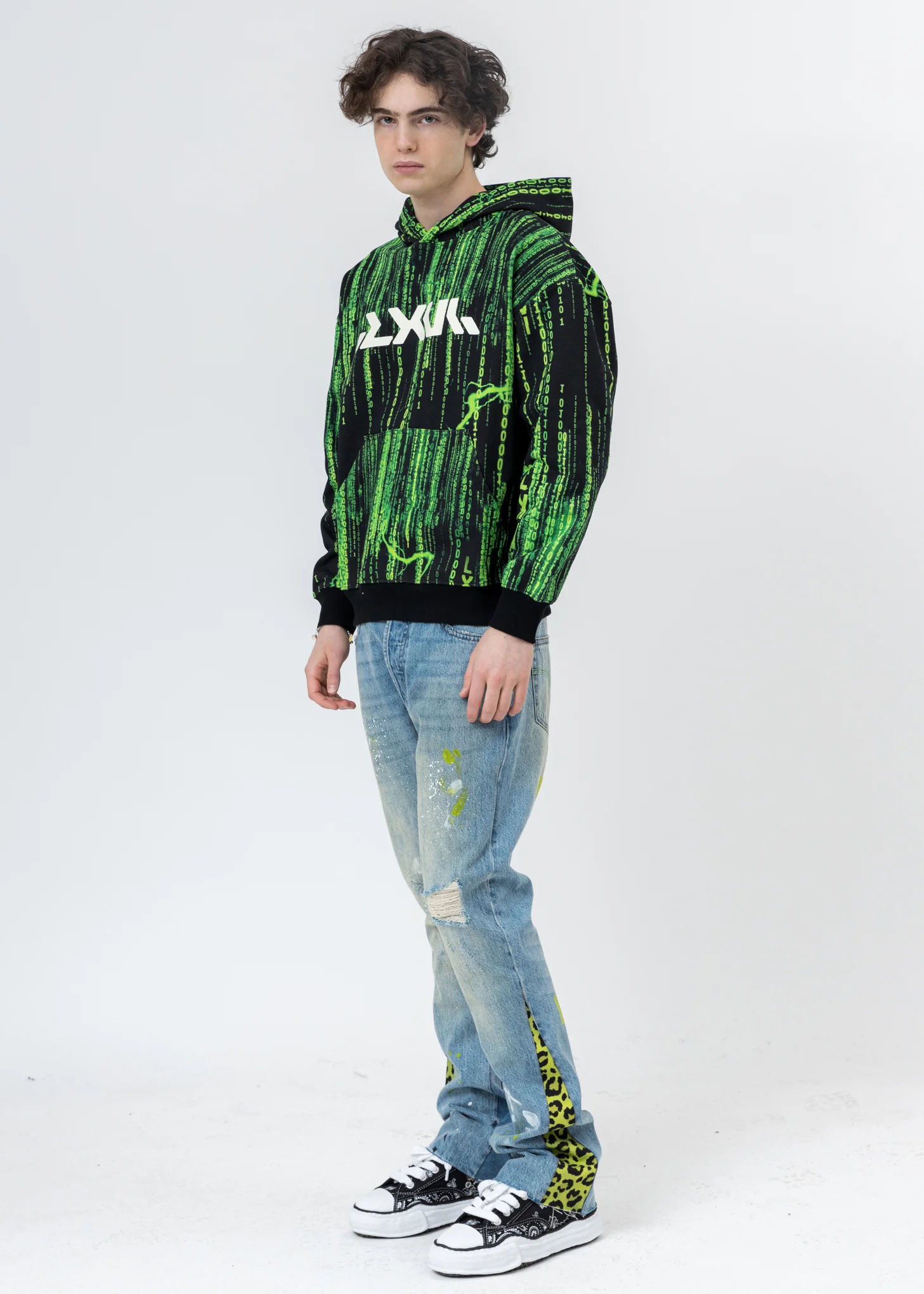 Black And Green Screen Print Hoodie - Image 5