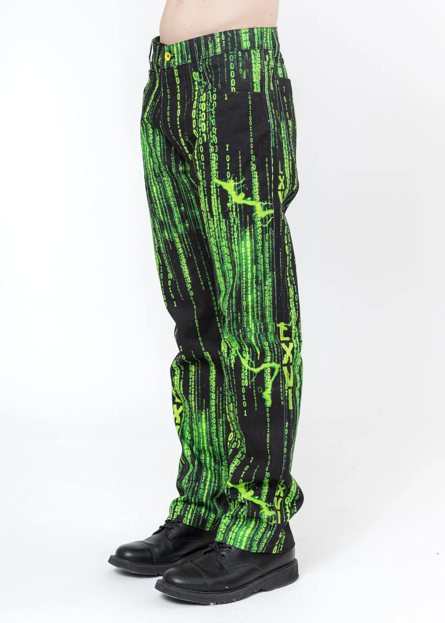 Black And Green Screen Print Pants