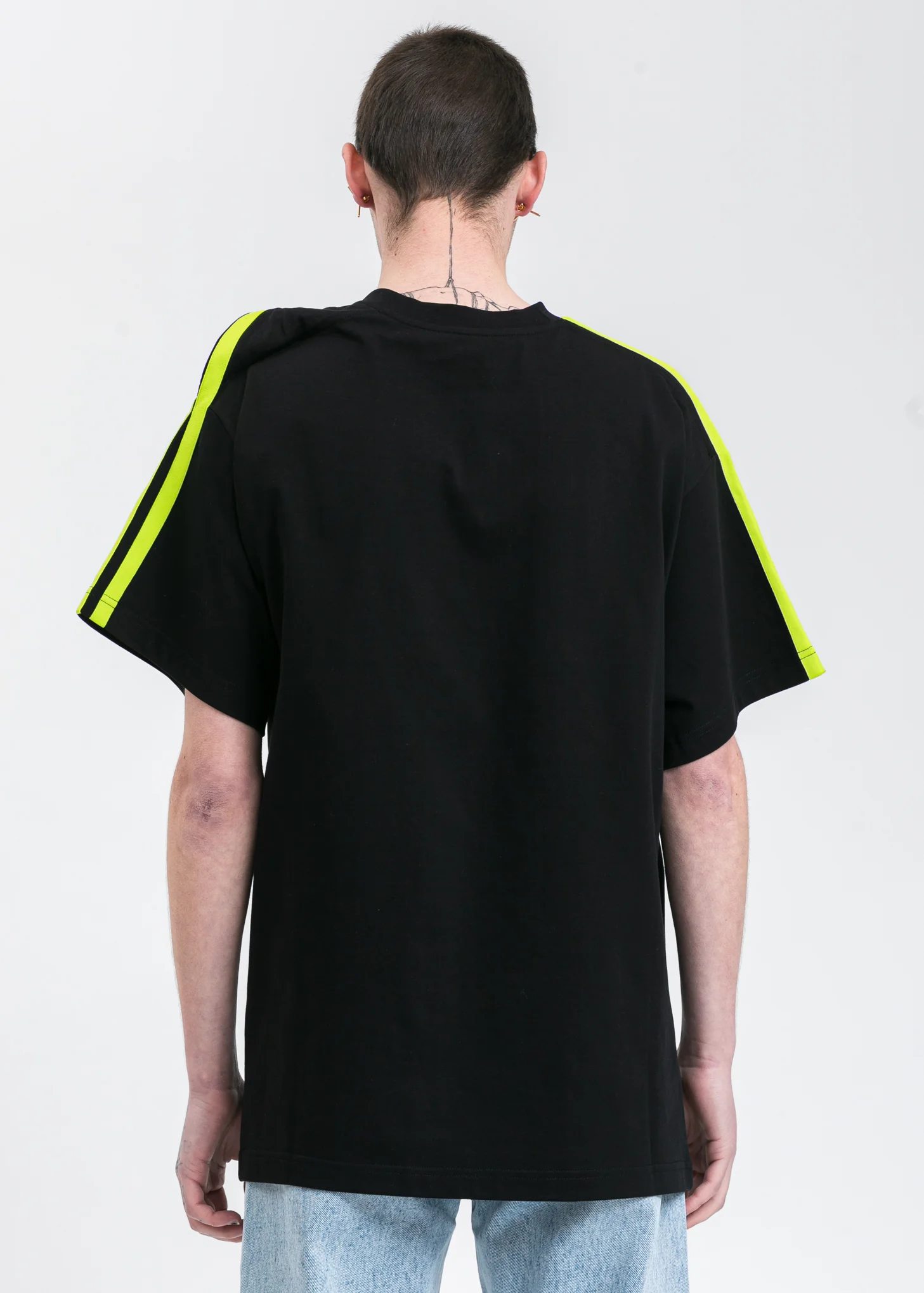 Black And Green Y Logo Clipped Shoulder T-Shirt - Image 4