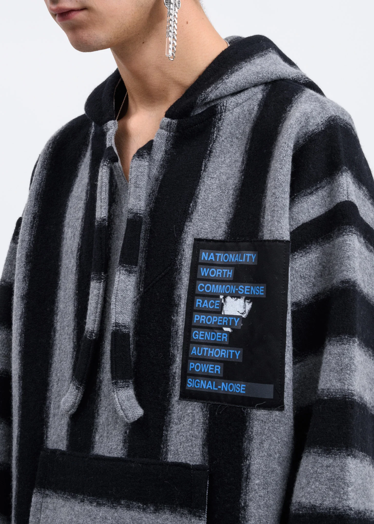 Black And Grey Knit  Pullover Hoodie - Image 3