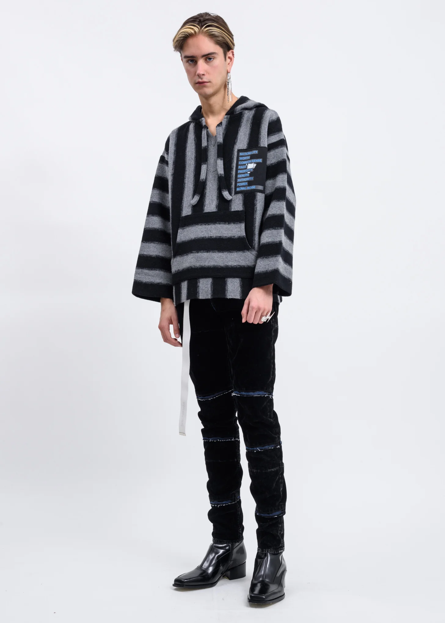 Black And Grey Knit  Pullover Hoodie - Image 4