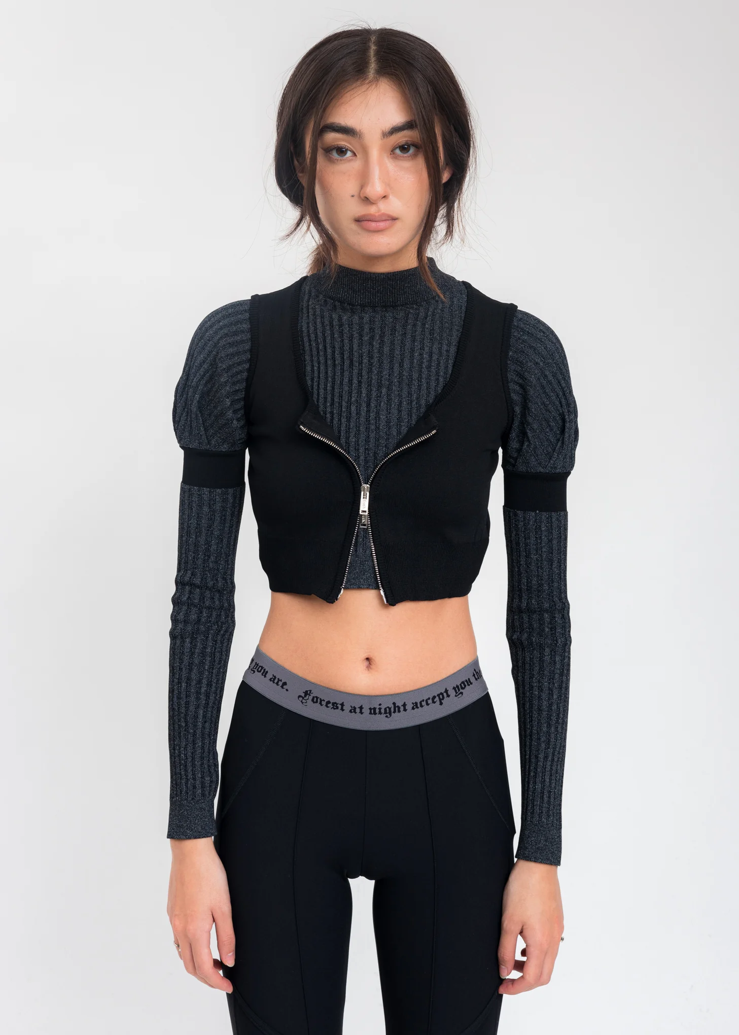 Black And Grey Layered Cropped Sweater - Image 5