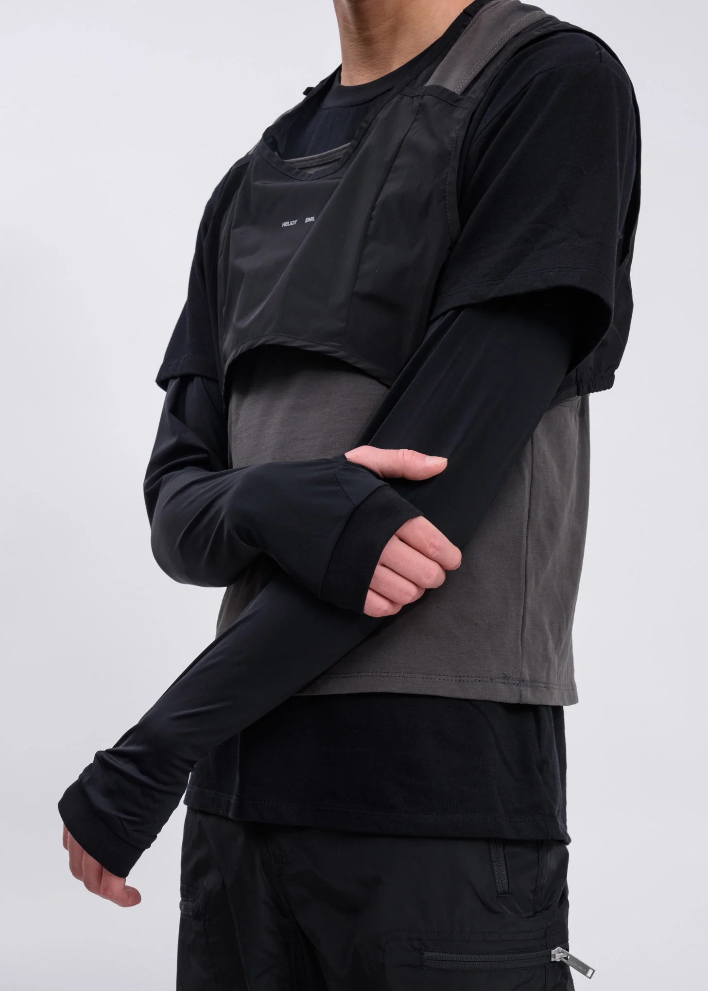 Black And Grey Long Sleeve T-shirt W. Layered Vest - Image 3