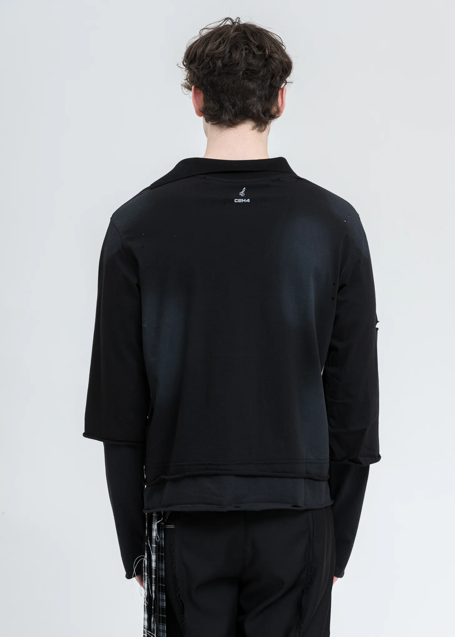 Black And Grey Panelled Distressed Double Layer Long Sleeve - Image 2