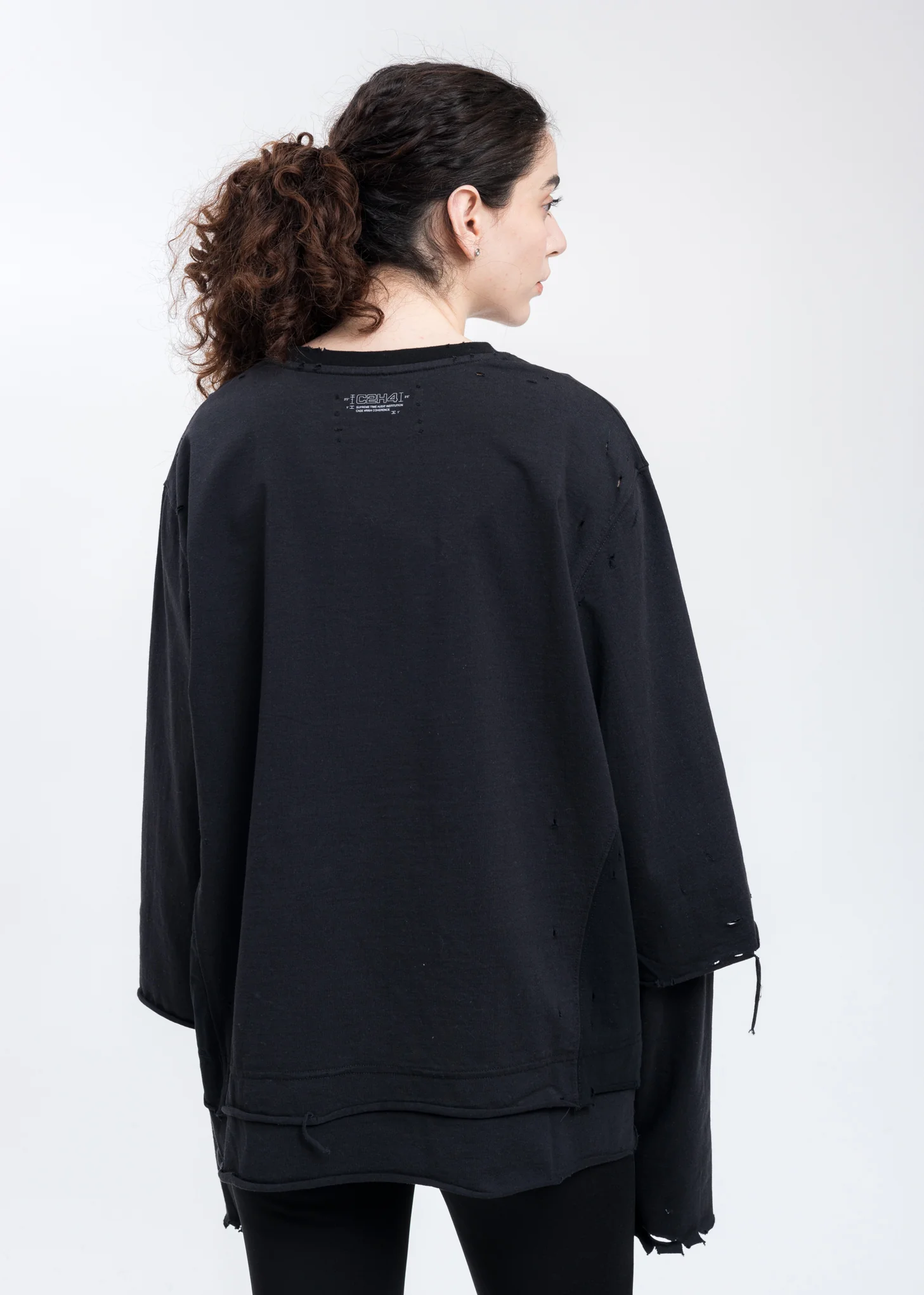 Black And Grey Panelled Distressed Double Layer Long Sleeve - Image 2
