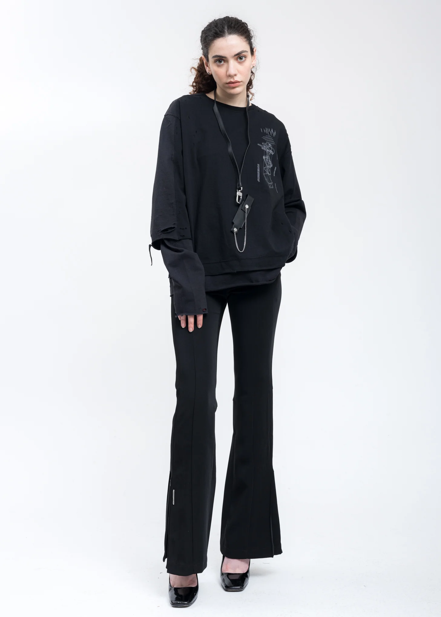 Black And Grey Panelled Distressed Double Layer Long Sleeve - Image 6