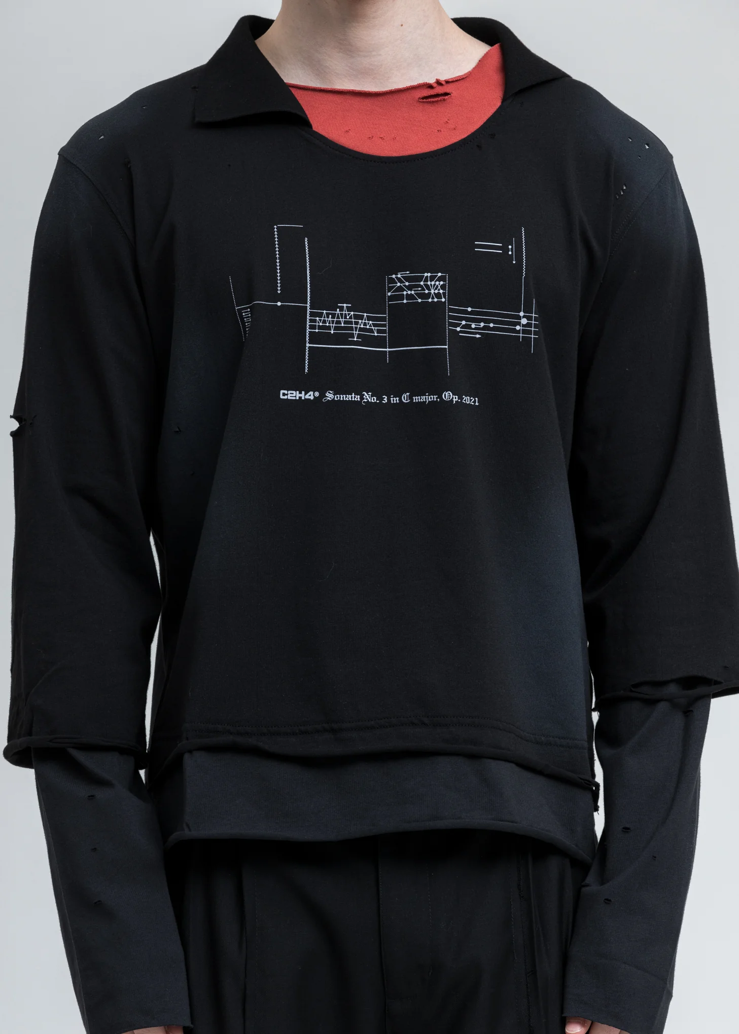 Black And Grey Panelled Distressed Double Layer Long Sleeve - Image 4