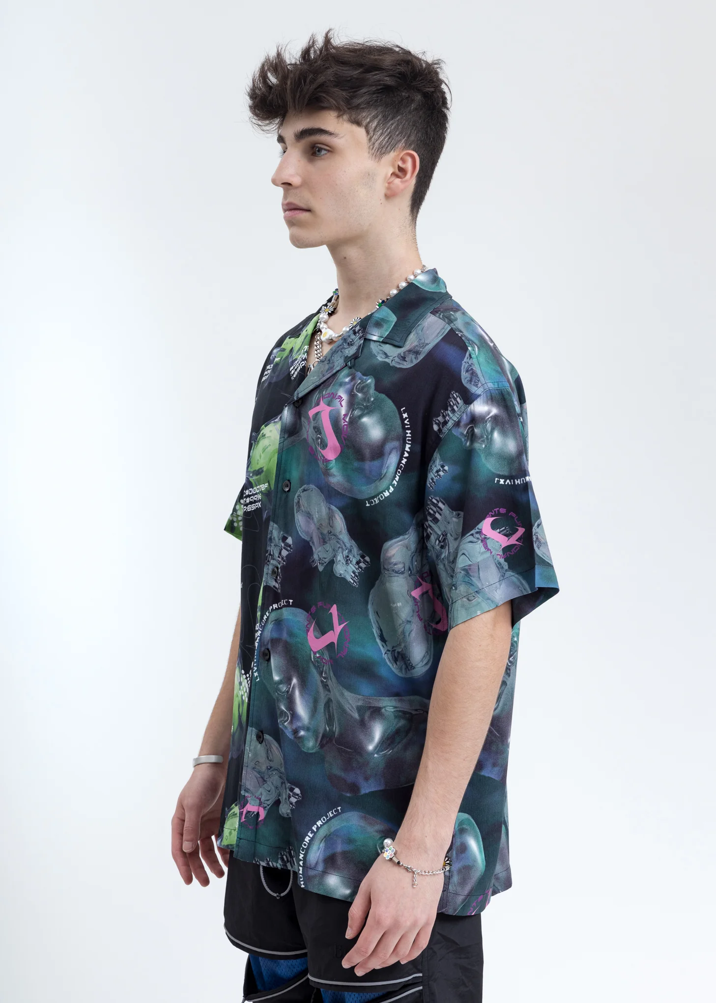 Black and Navy Split Graphic Shirt - Image 3