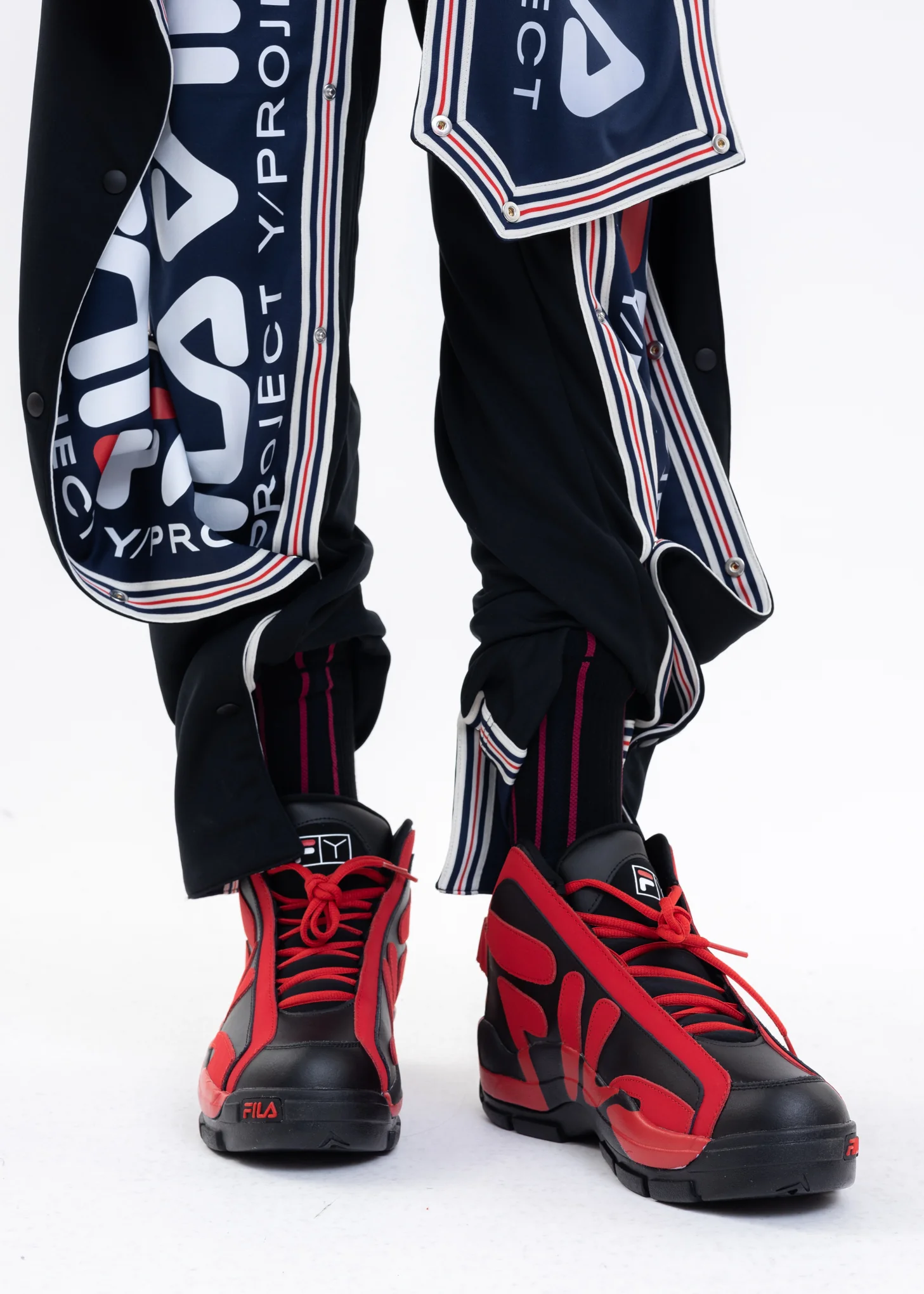 Black And Navy Y/PROJECT X FILA ILLUSION STRIPE Socks - Image 2