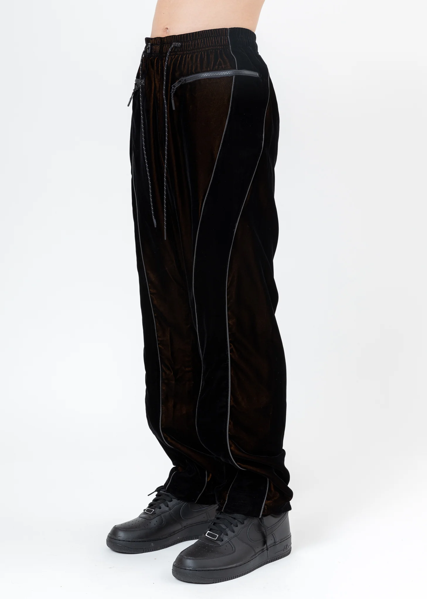 Black And Orange ATT1%TUDE Reflective Line Velvet Pants