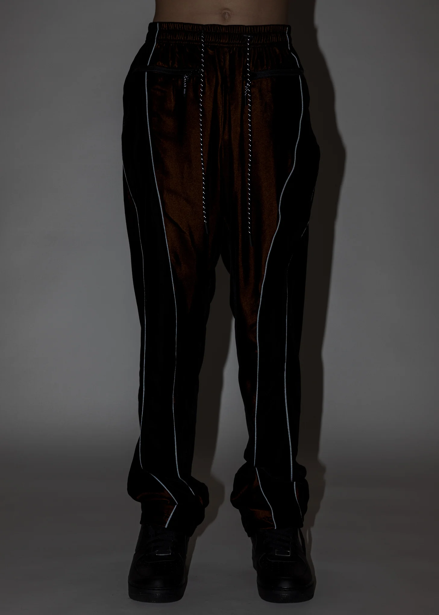 Black And Orange ATT1%TUDE Reflective Line Velvet Pants - Image 2