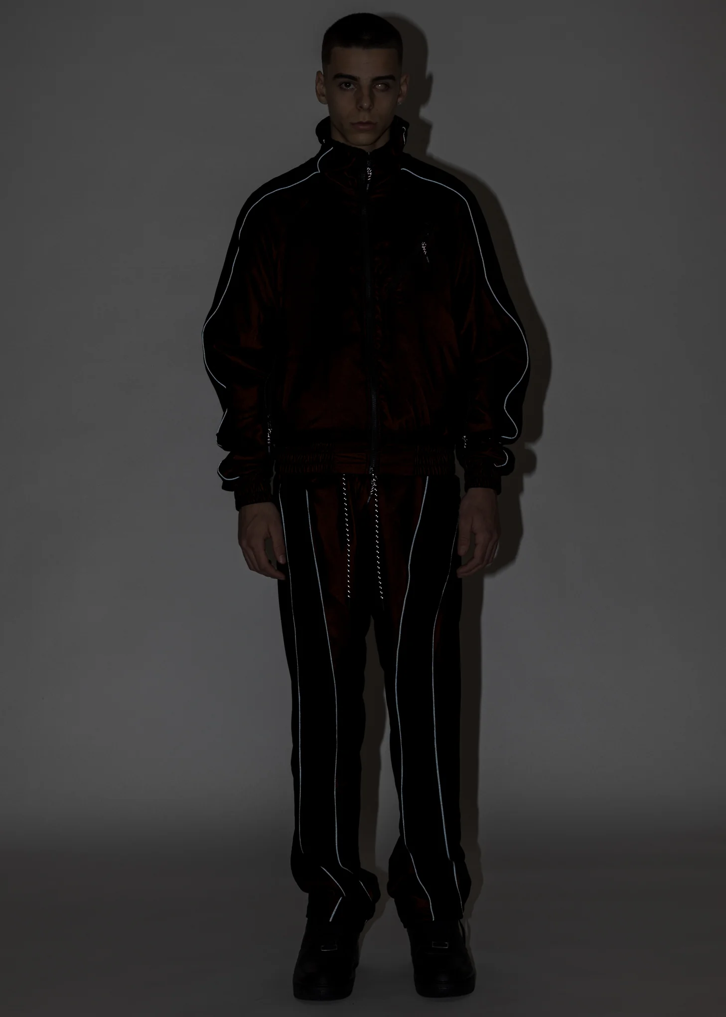 Black And Orange ATT1%TUDE Reflective Line Velvet Pants - Image 8