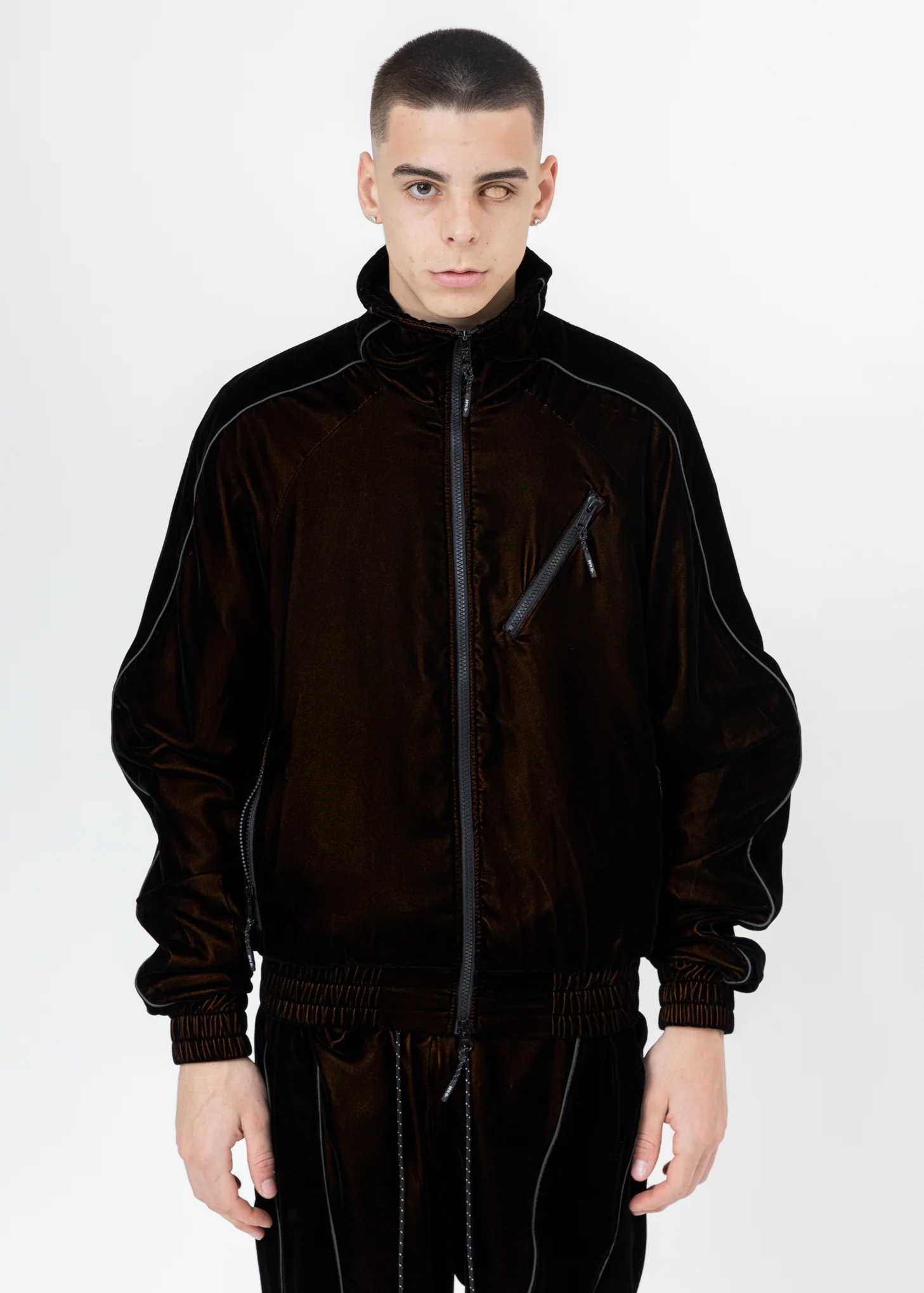 Black And Orange ATT1%TUDE Velvet Jacket (Reflective Line)