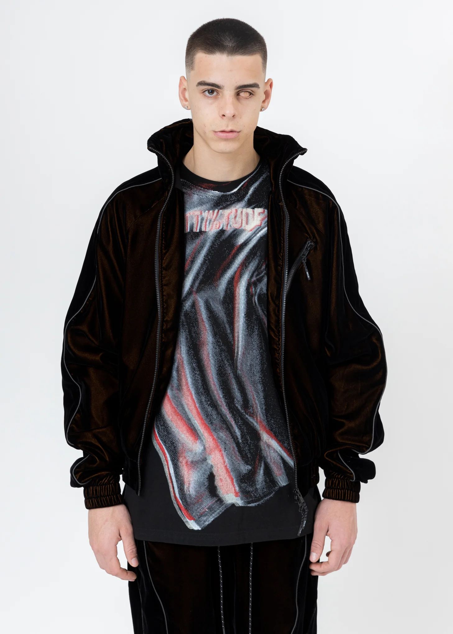 Black And Orange ATT1%TUDE Velvet Jacket (Reflective Line) - Image 8