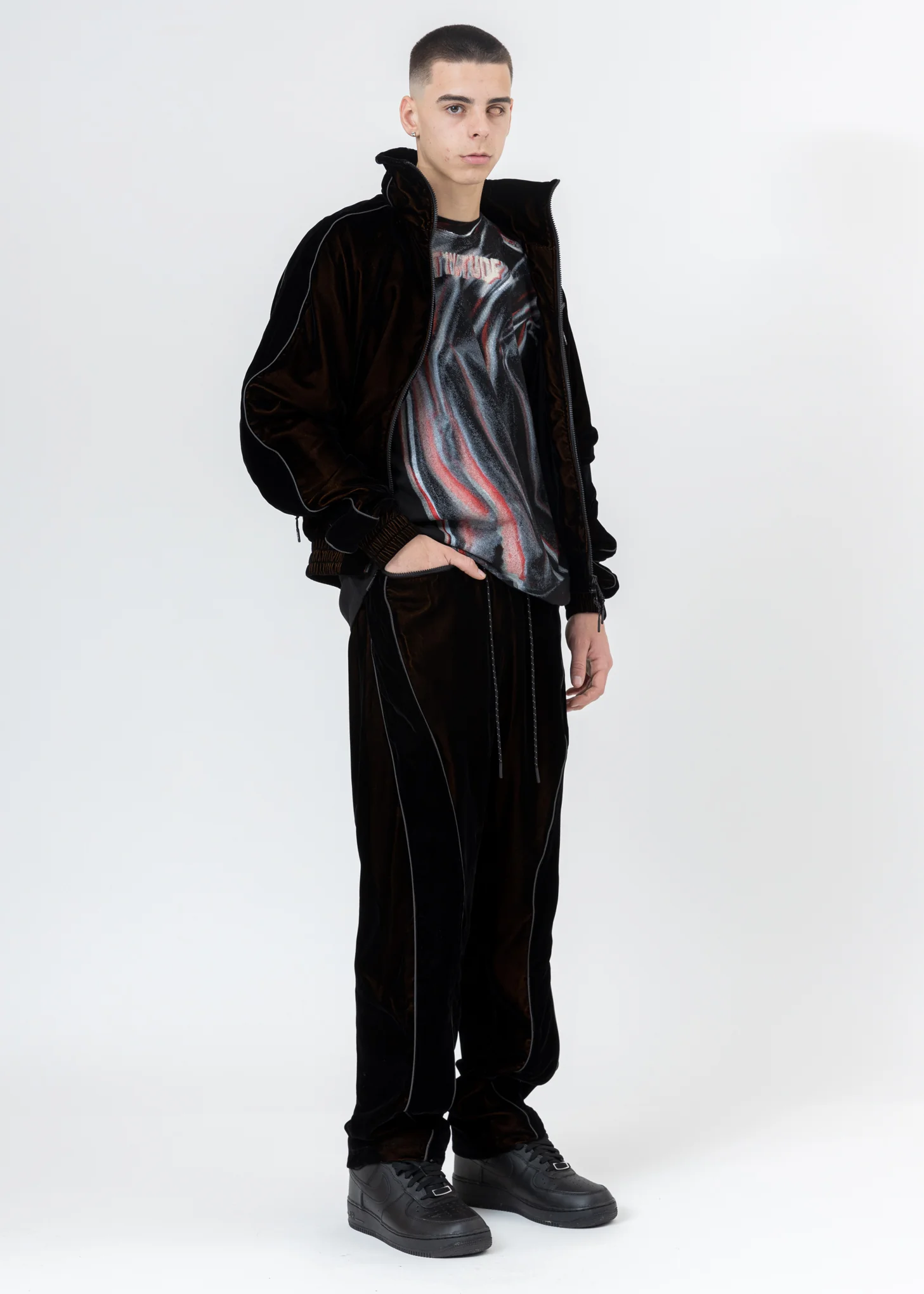 Black And Orange ATT1%TUDE Velvet Jacket (Reflective Line) - Image 9