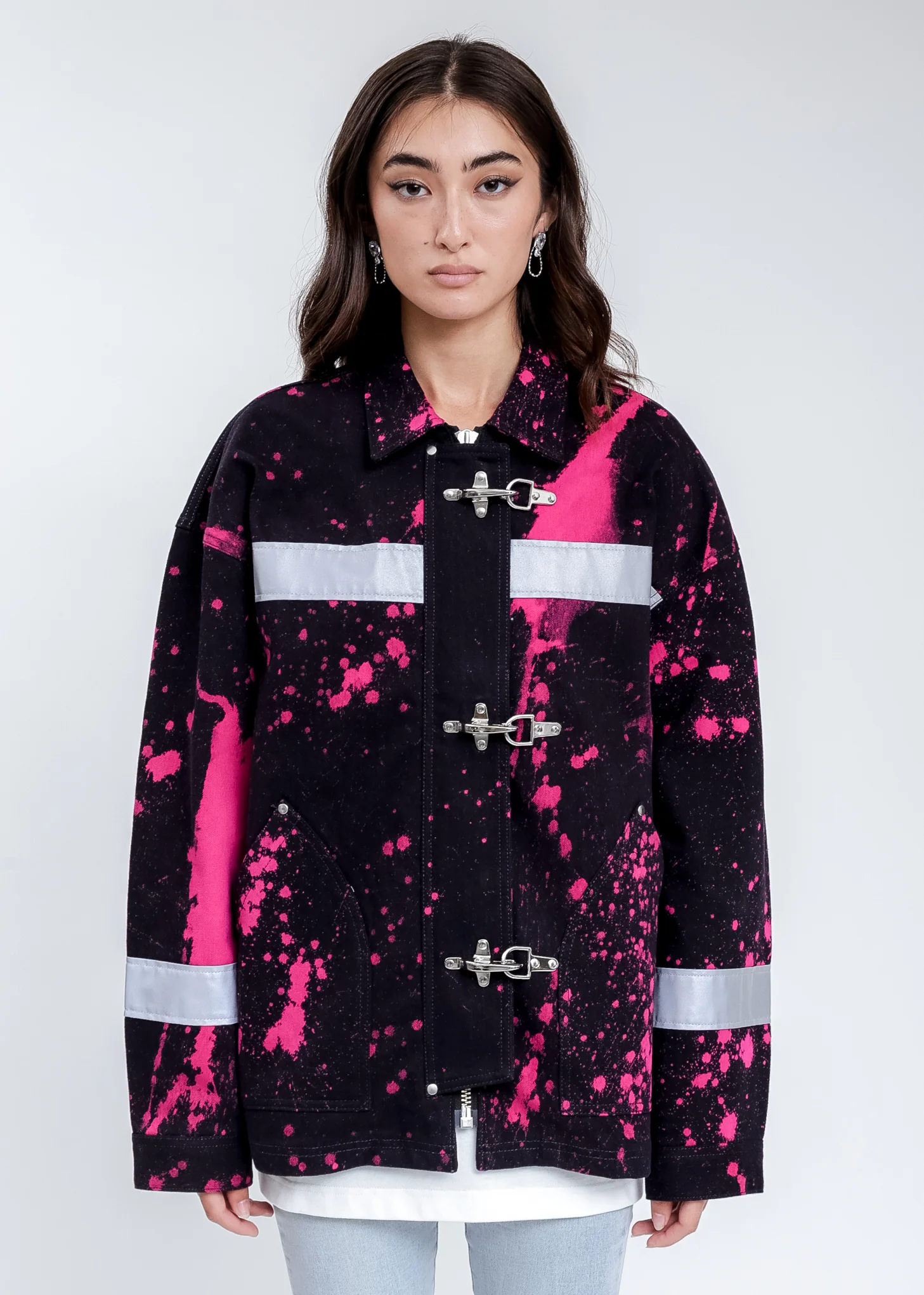 Black And Pink Fireman Denim Jacket