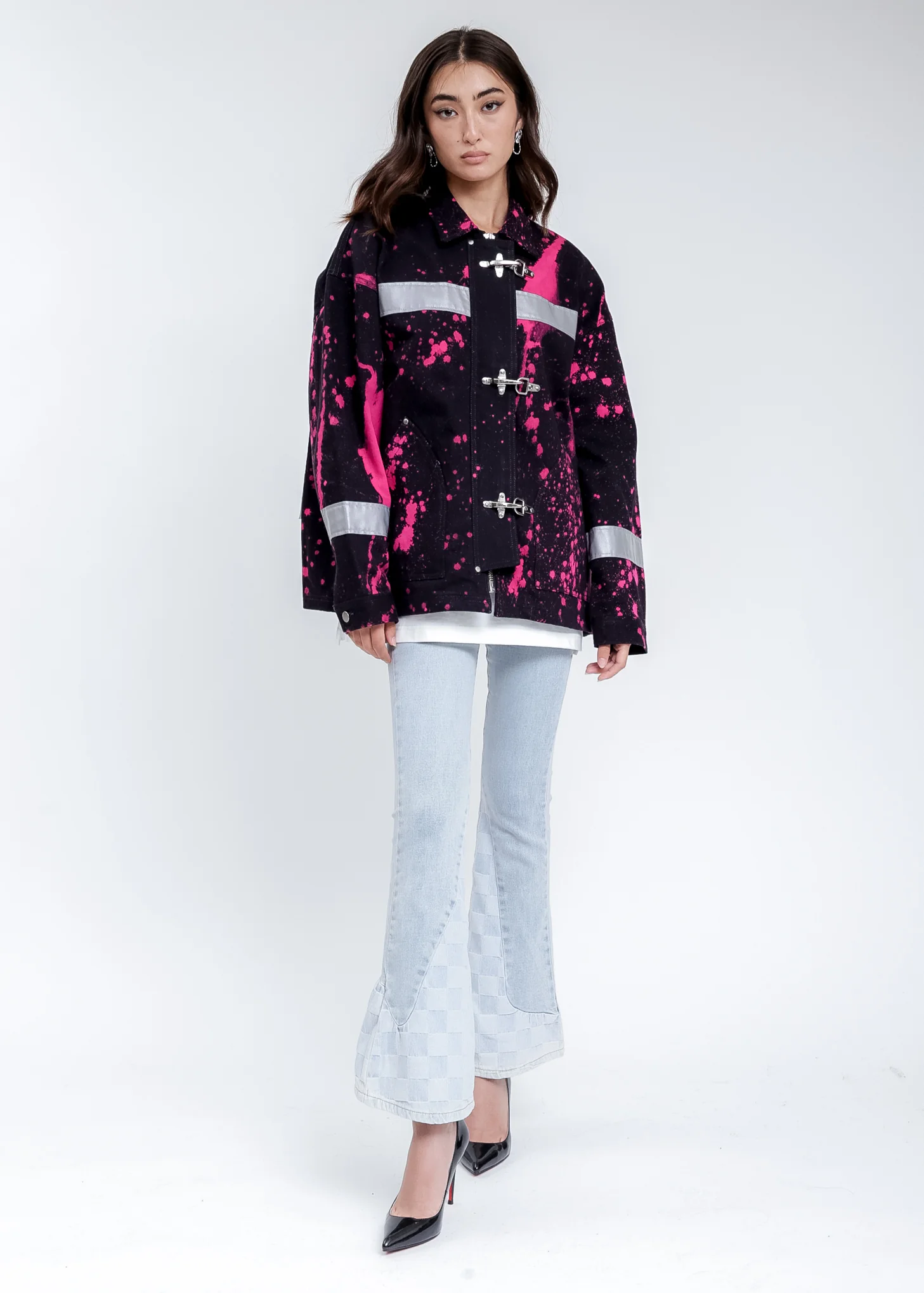Black And Pink Fireman Denim Jacket - Image 7