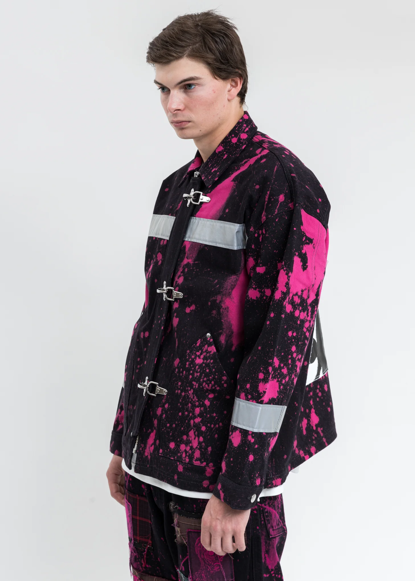 Black And Pink Fireman Denim Jacket - Image 3