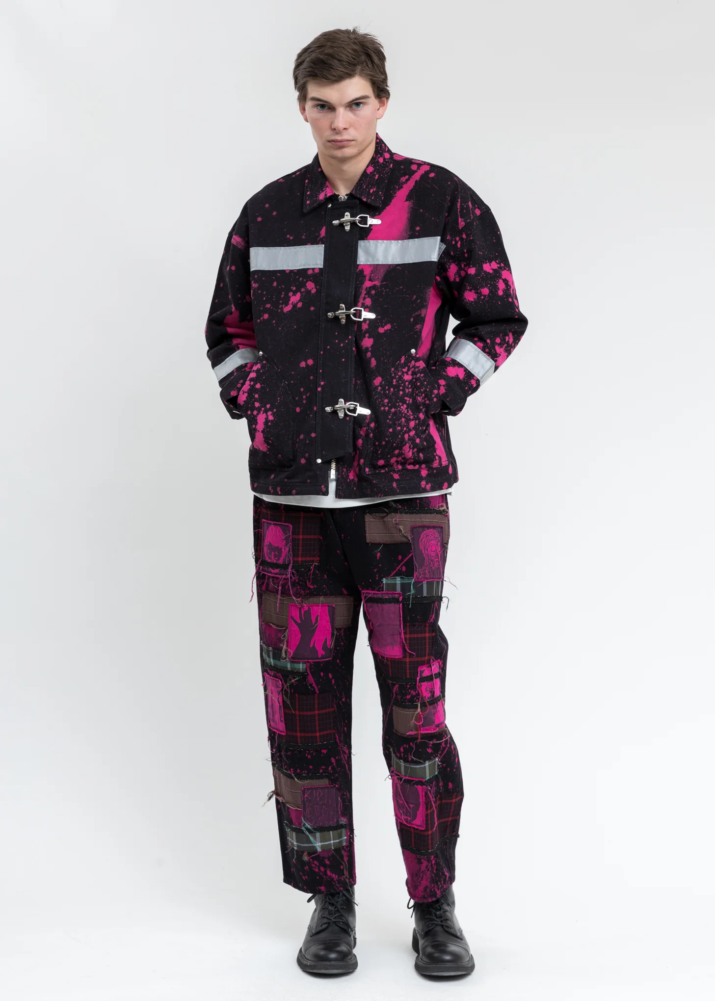 Black And Pink Fireman Denim Jacket - Image 9