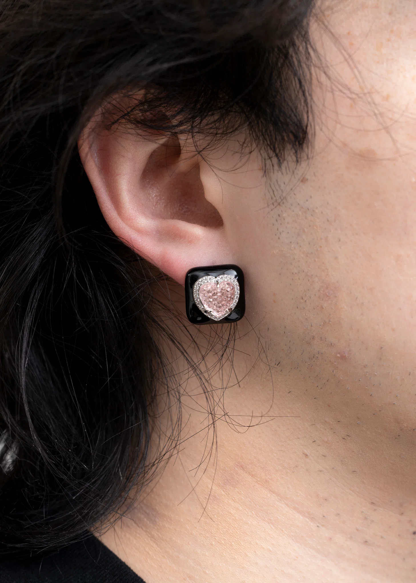 Black And Pink Heart Earring - Single - Image 3