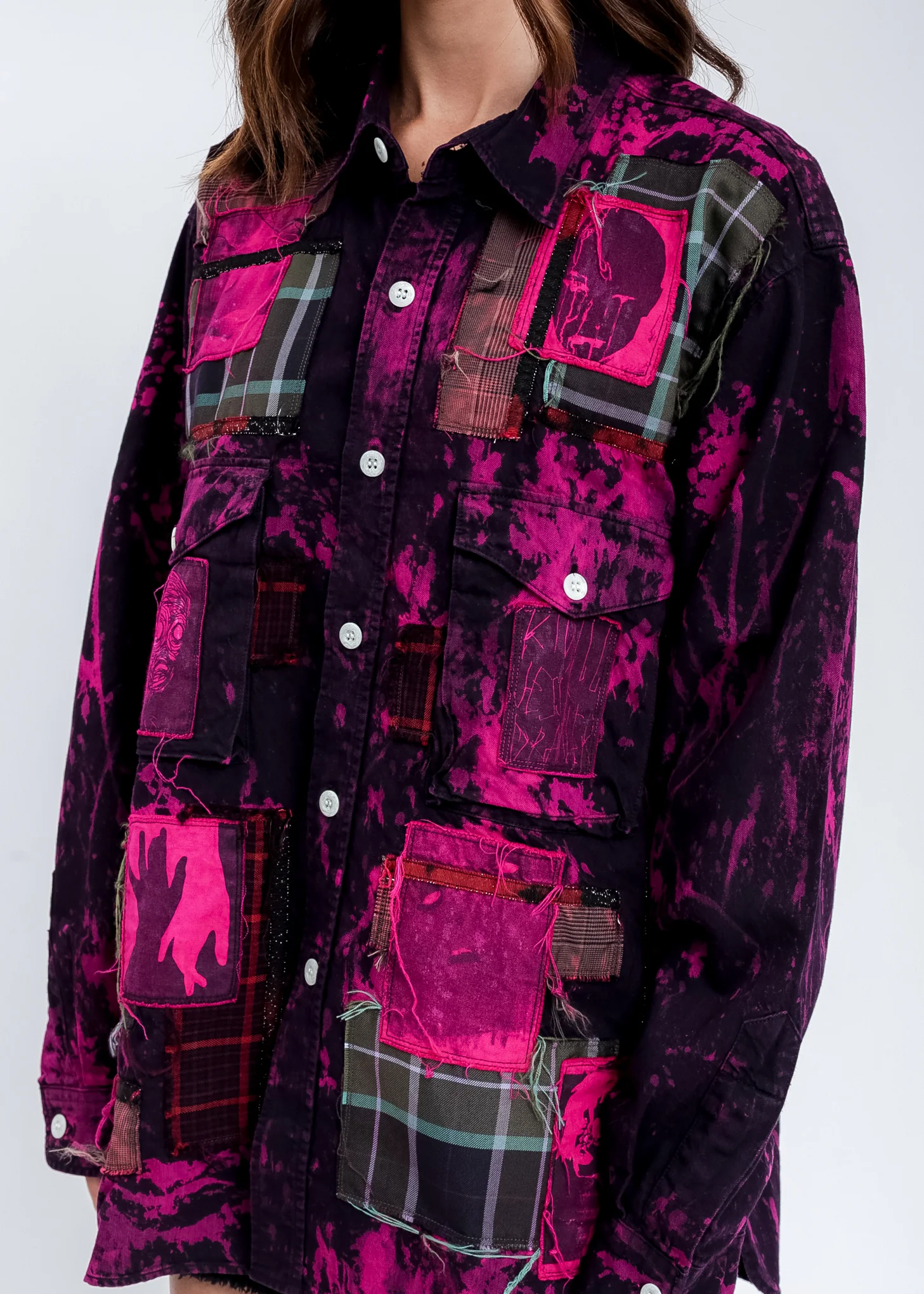 Black And Pink KIDILL × EDWIN Patch Denim Shirts - Image 2